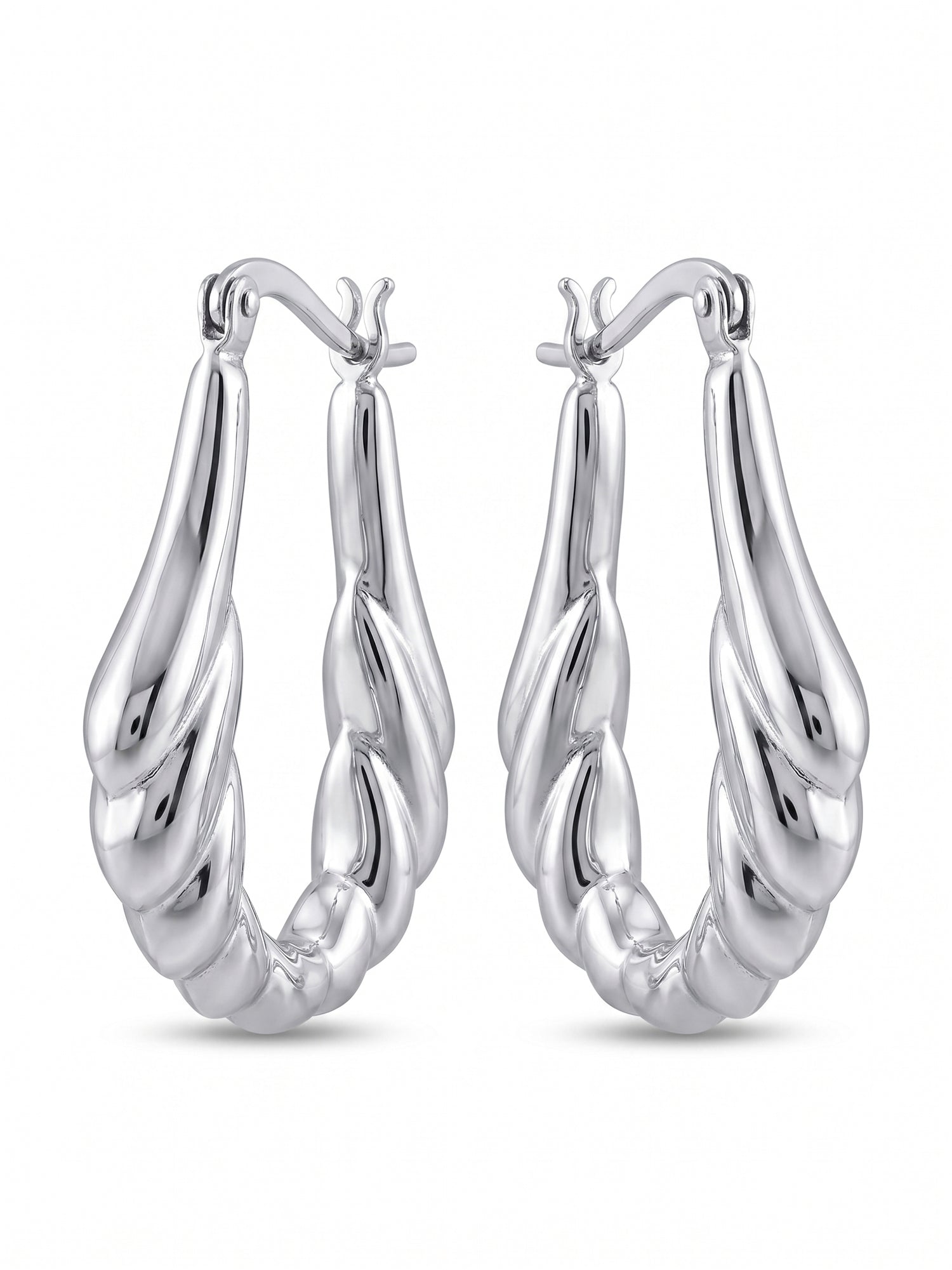 Sculptural Ribbed Oval Hoop Earrings