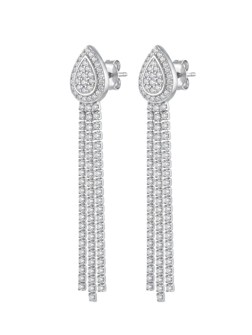 Pavé Cubic Zirconia Teardrop Fringe Drop Earrings