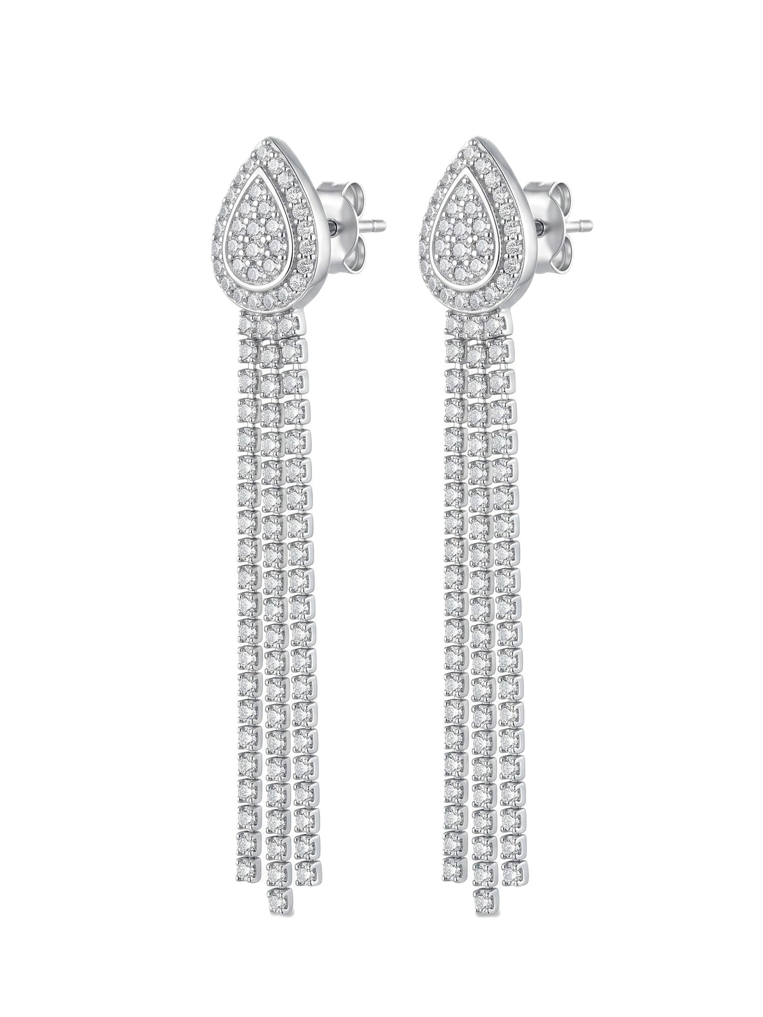 Pavé Cubic Zirconia Teardrop Fringe Drop Earrings