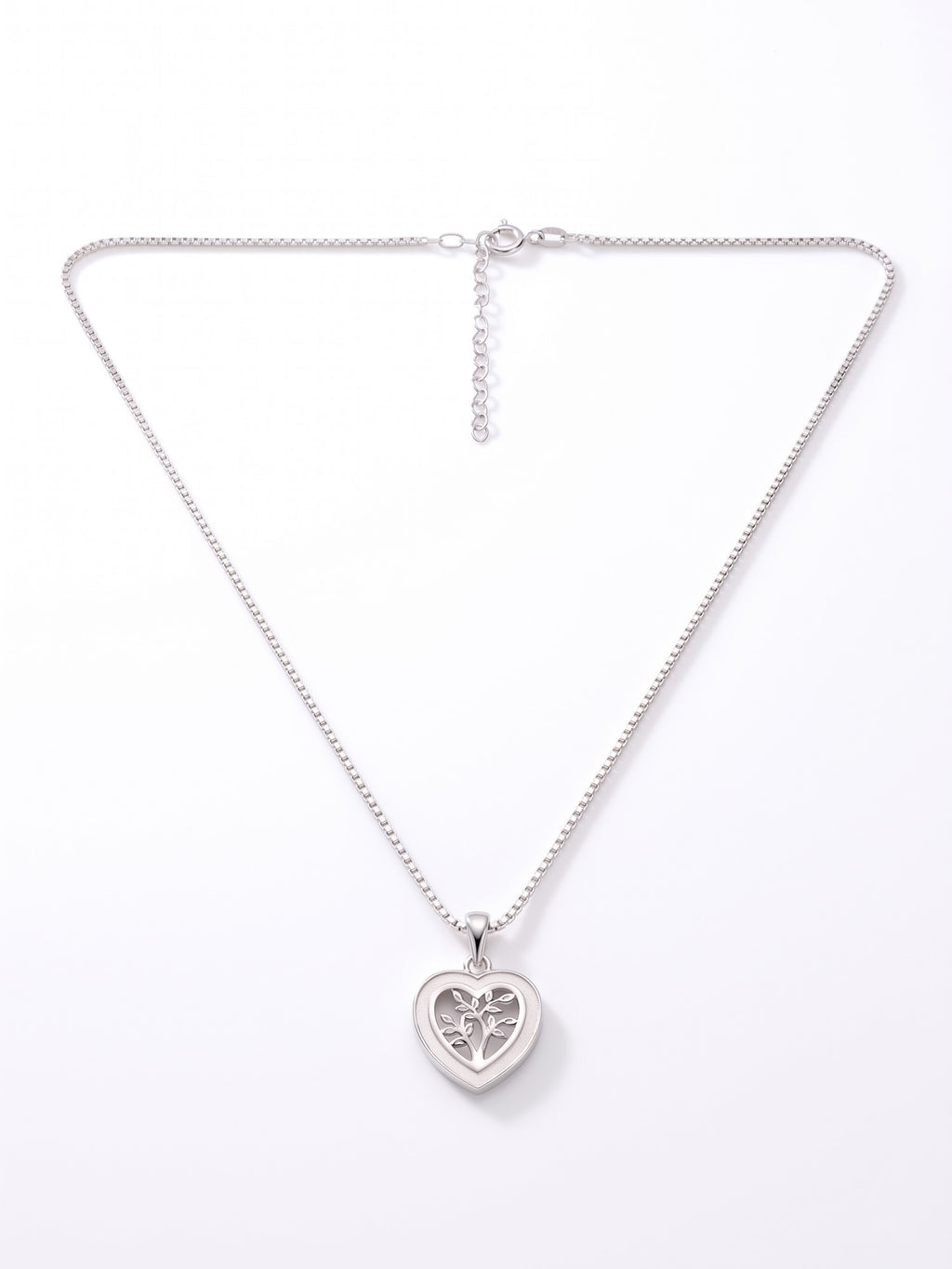 Silver Shimmering Tree of Life Heart Pendant Necklace