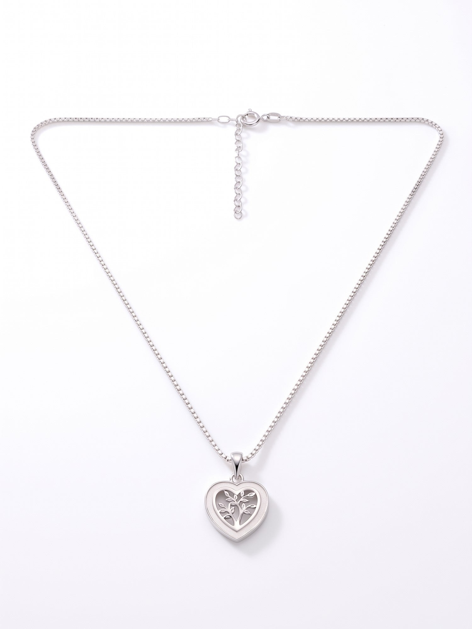 Silver Shimmering Tree of Life Heart Pendant Necklace