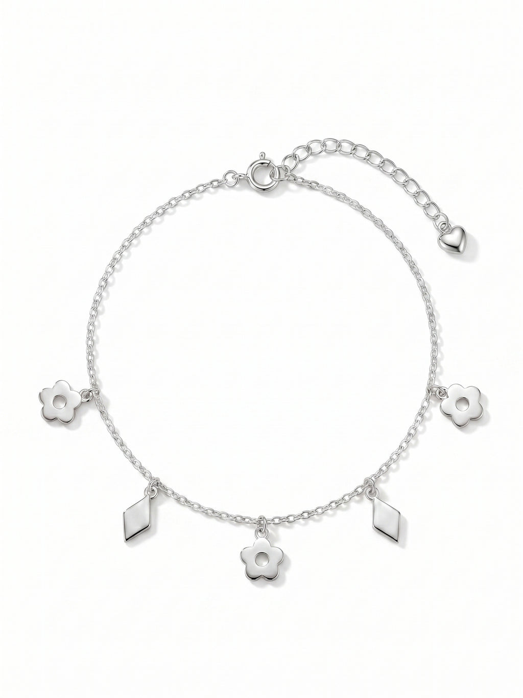 Flower & Diamond Charm Anklet