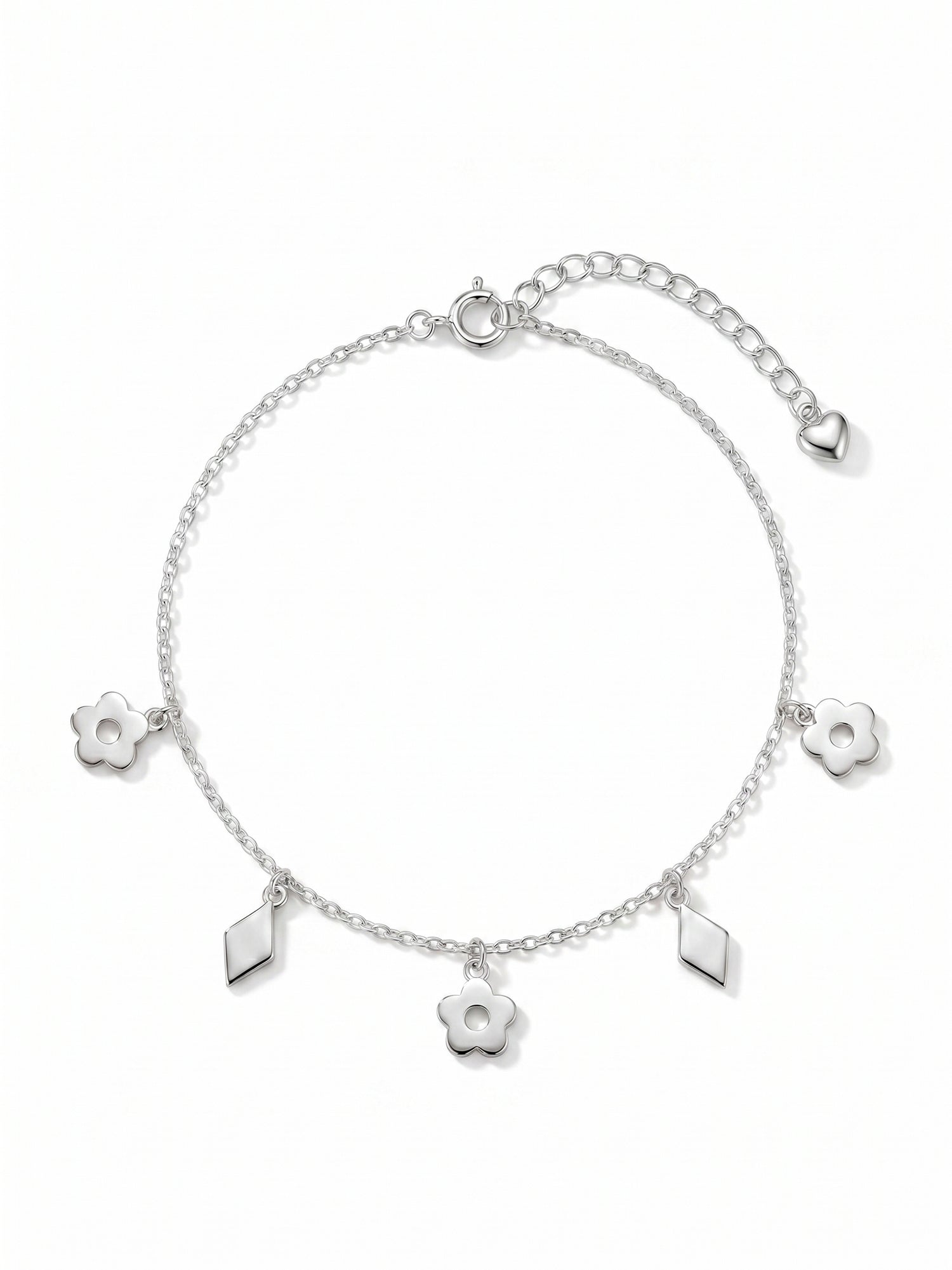 Flower & Diamond Charm Anklet