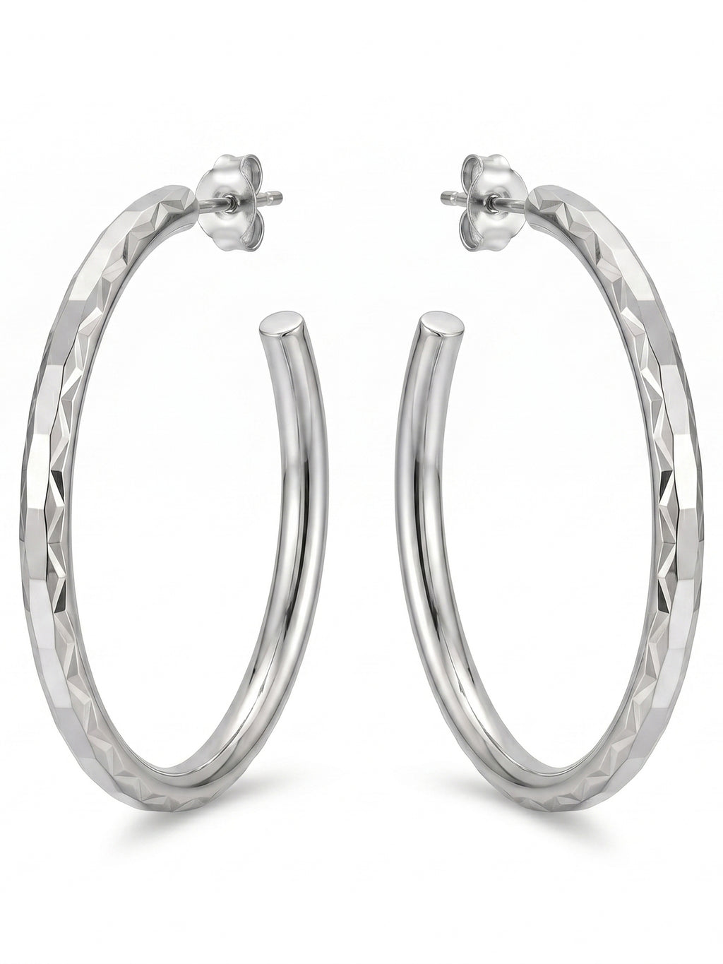 Diamond-Cut Textured Open Hoop Studs