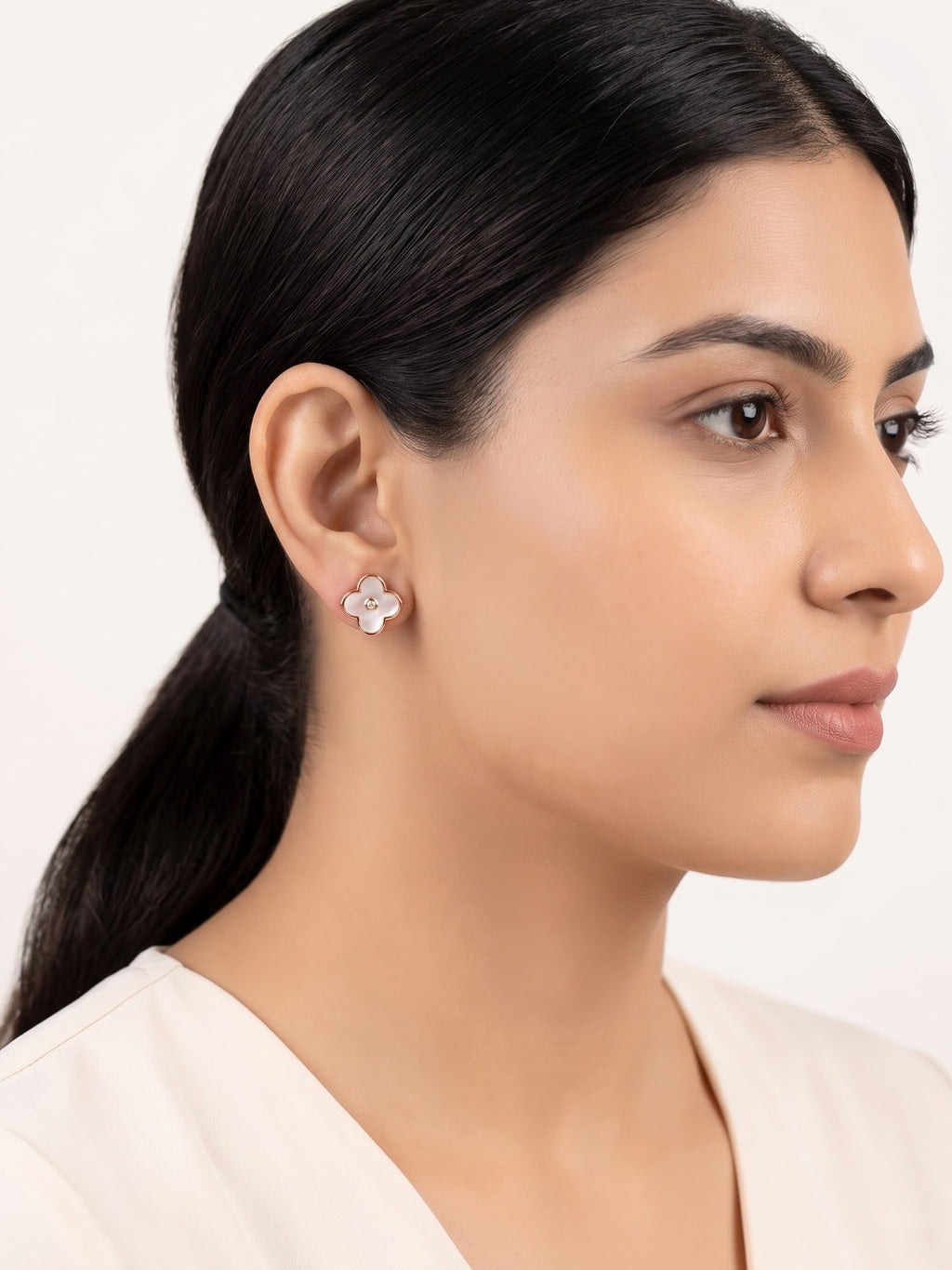 Blooming Clover Mother-of-Pearl & Diamond Stud Earrings