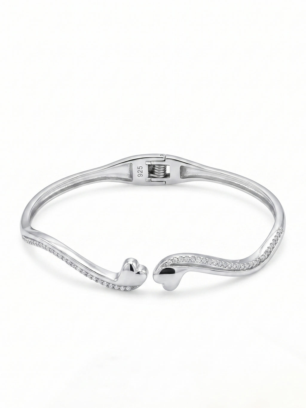 Wavy Pavé CZ Heart Bangle Bracelet