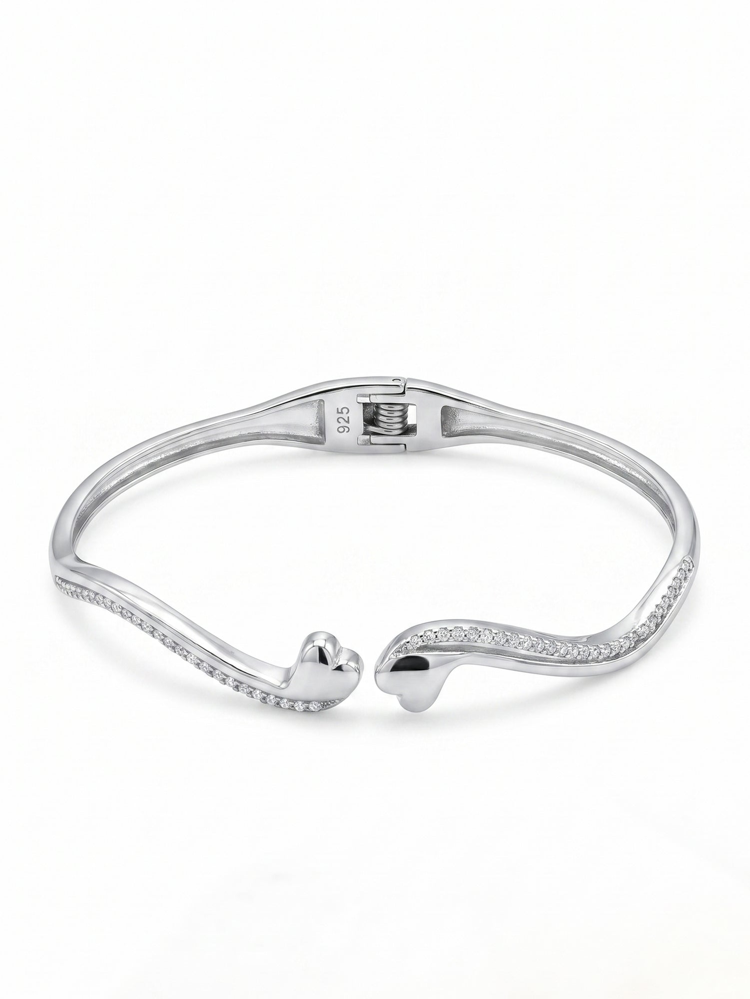 Wavy Pavé CZ Heart Bangle Bracelet