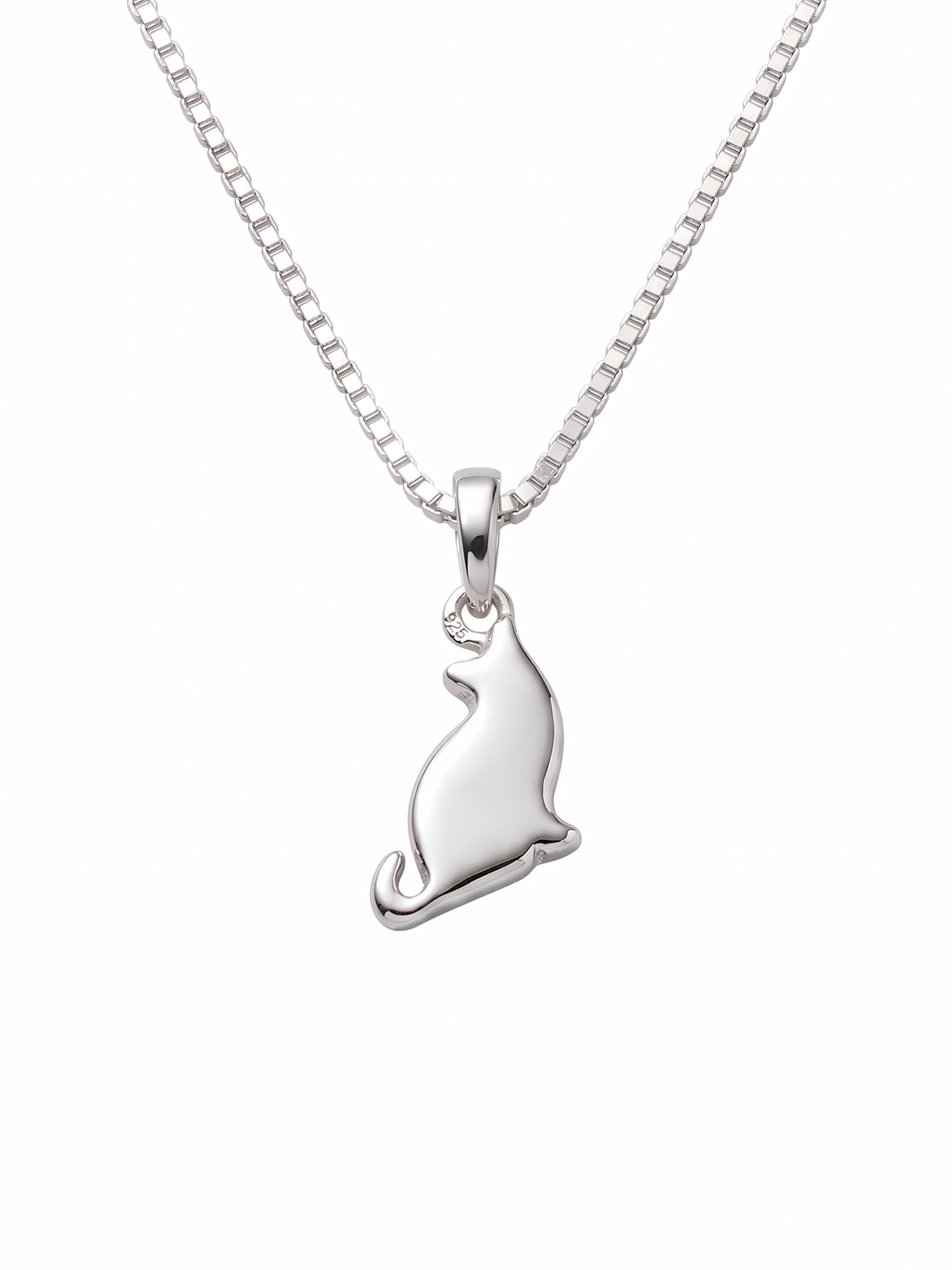 Kids Polished Sitting Cat Pendant Necklace