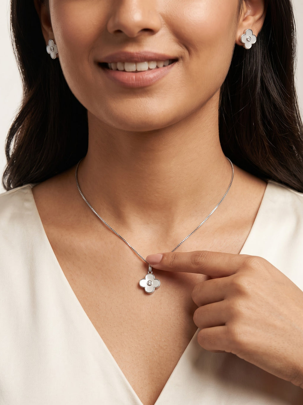 The Lumina Clover Mother-of-Pearl & Cubic Zirconia Pendant Set