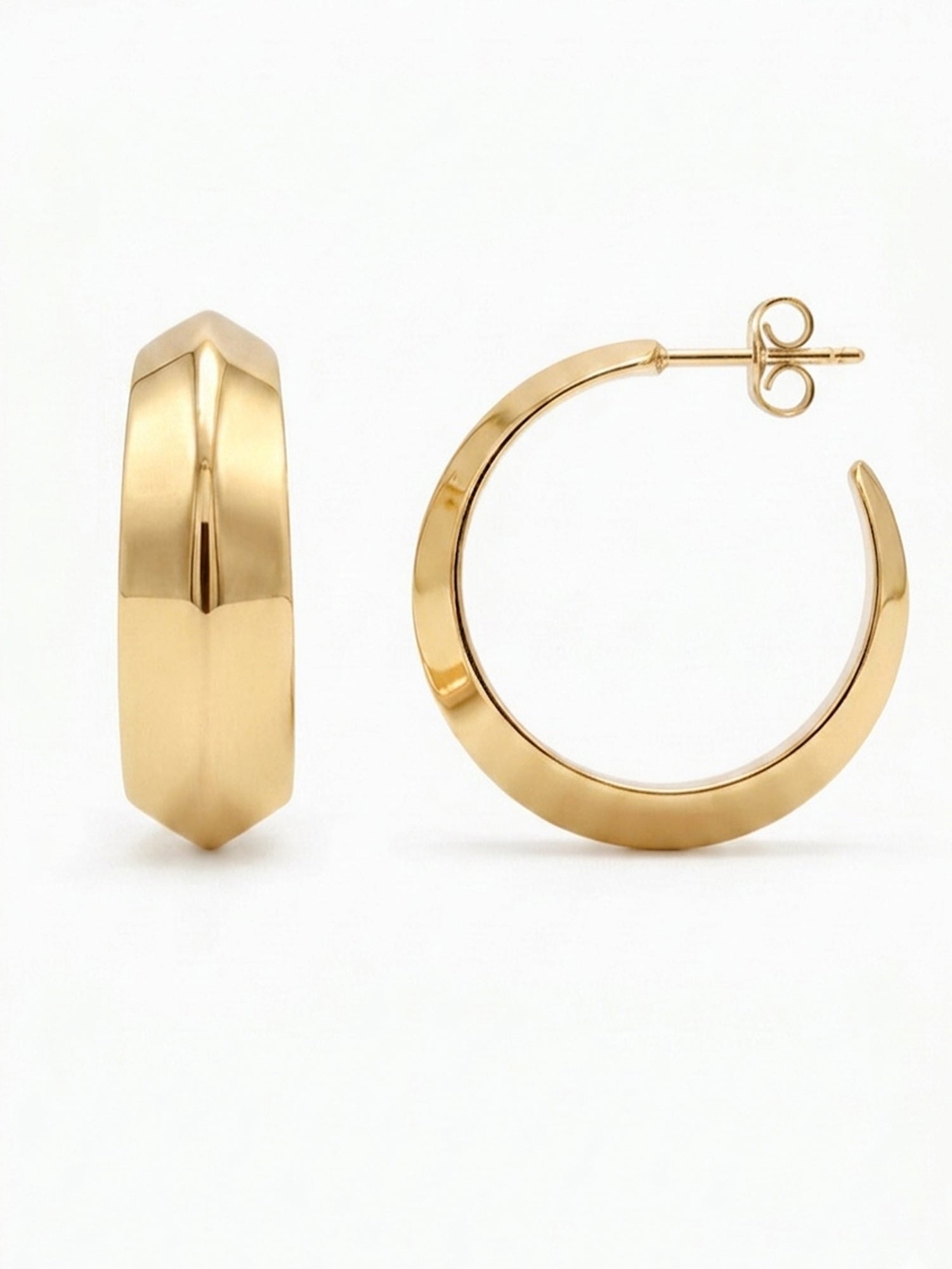Polished Wide Flat Band Hoop Earrings