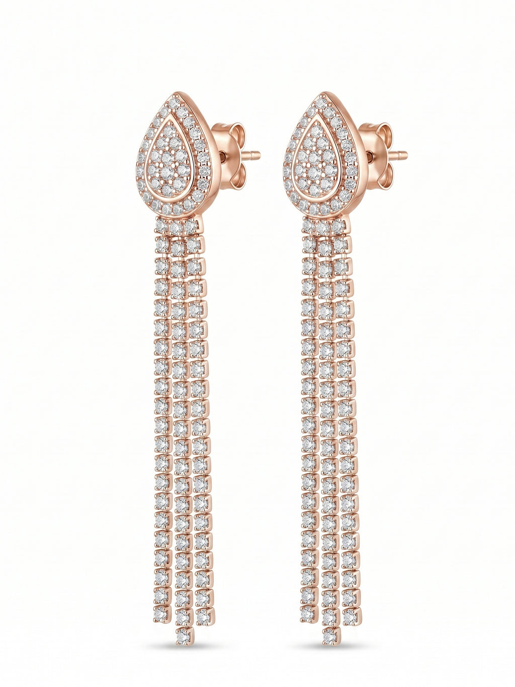 Pavé Cubic Zirconia Rose Gold Teardrop Fringe Drop Earrings