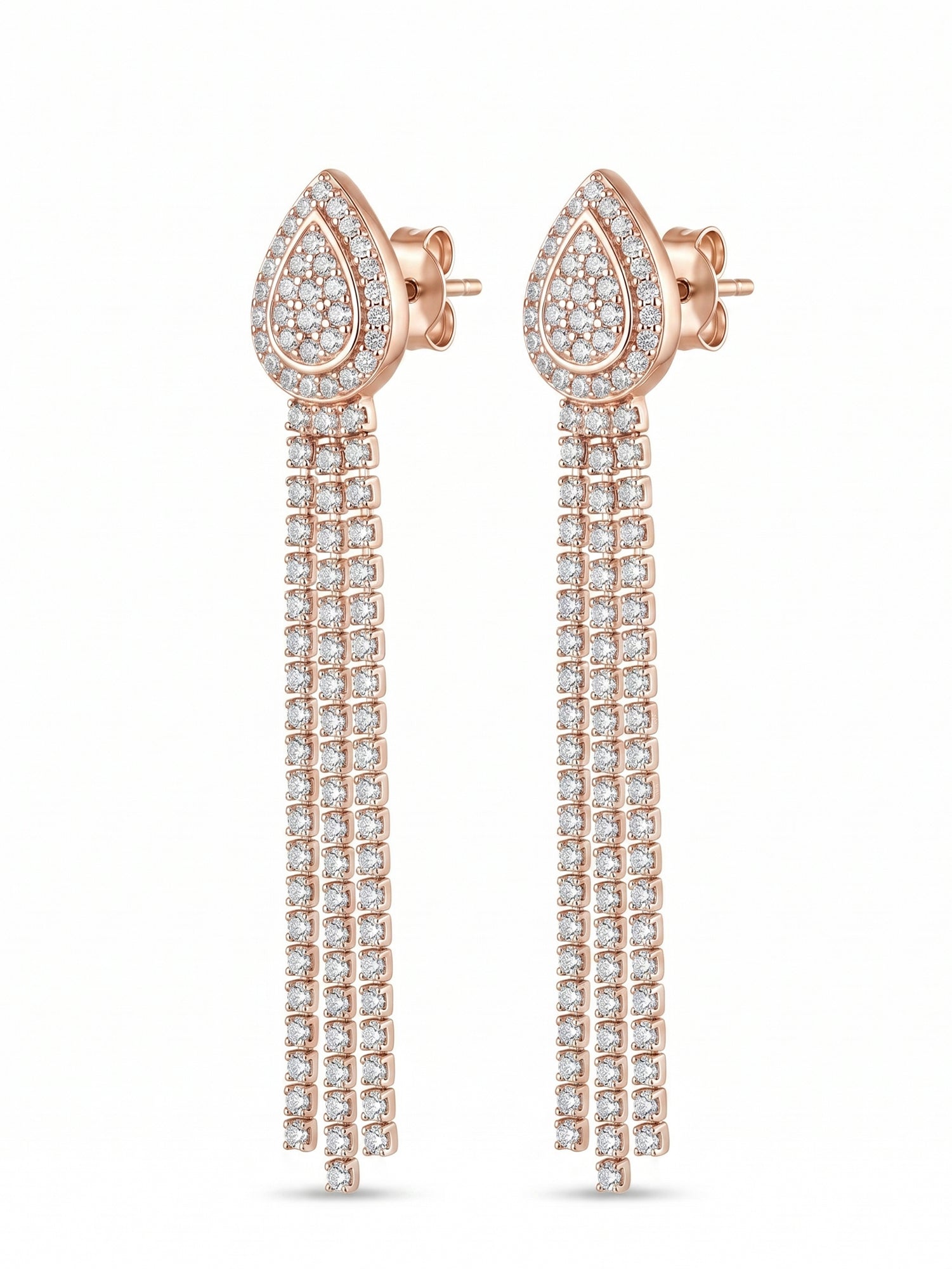 Pavé Cubic Zirconia Rose Gold Teardrop Fringe Drop Earrings