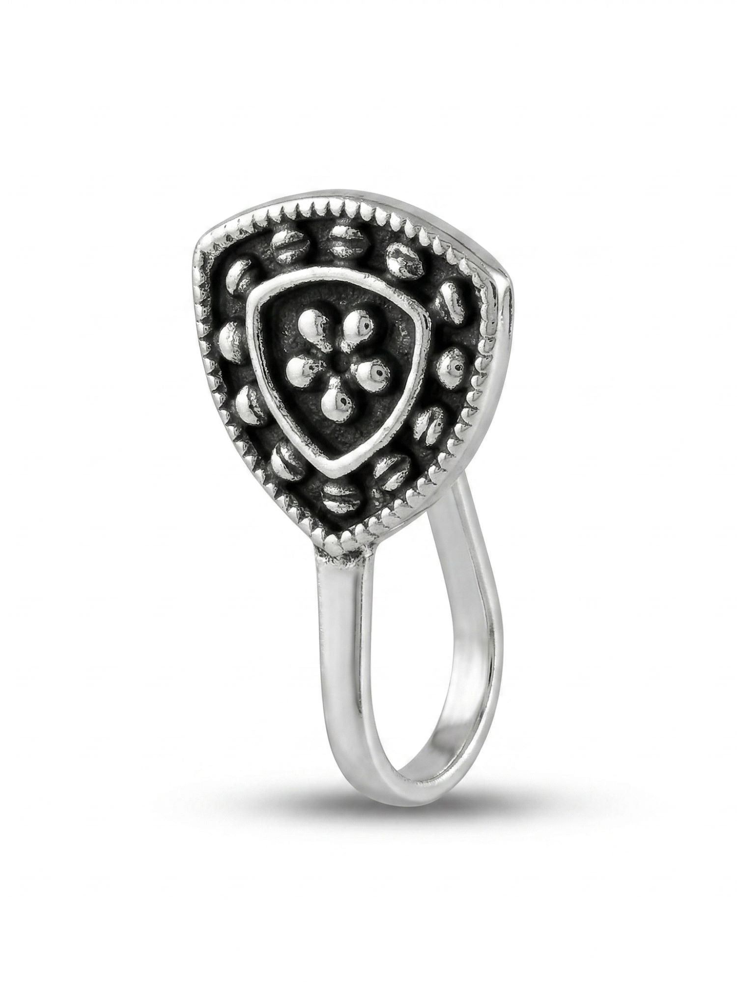 Oxidized Floral Shield Nose Pin