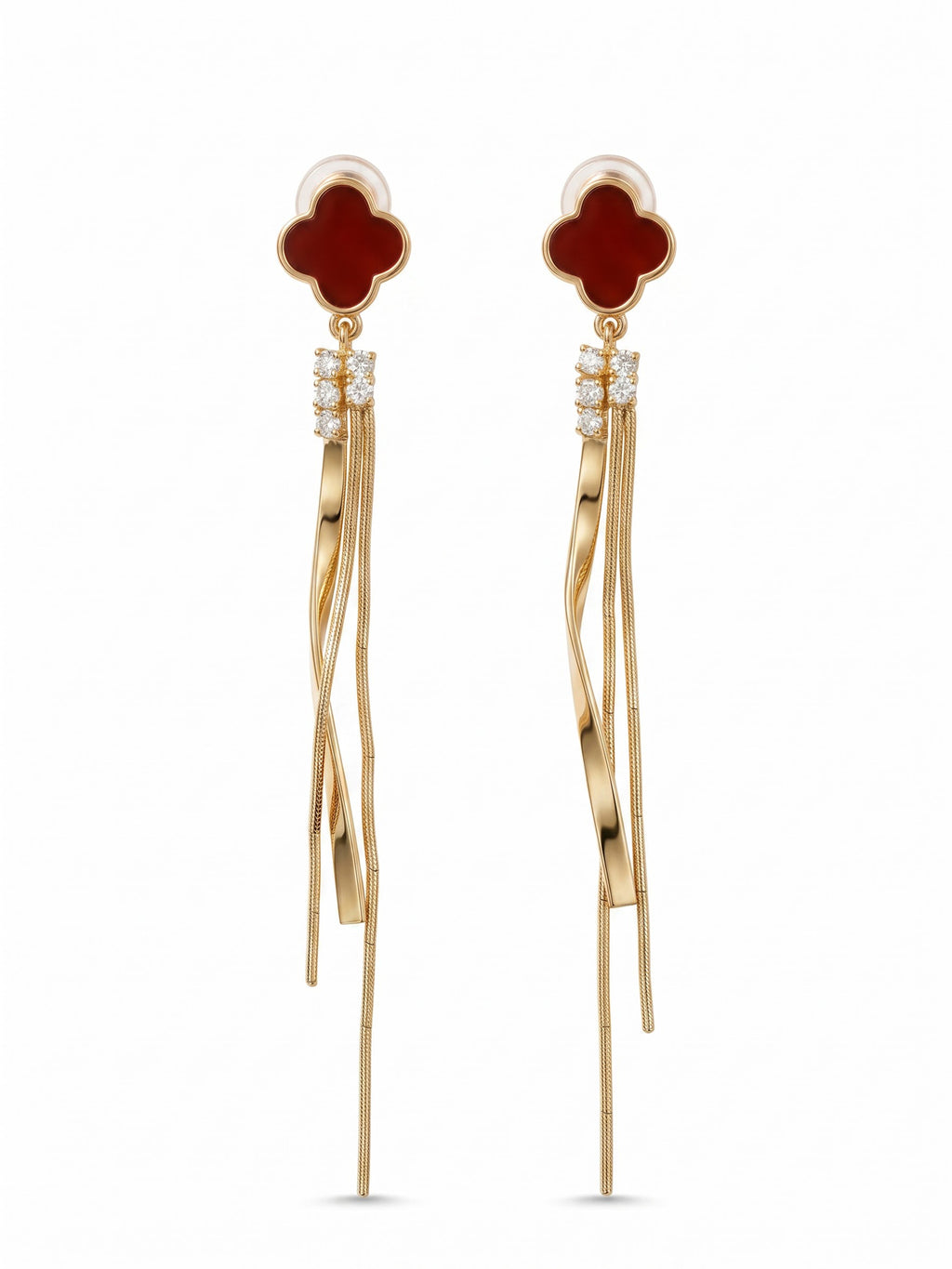 The Scarlet Clover Cascading Tassel Drop Earrings