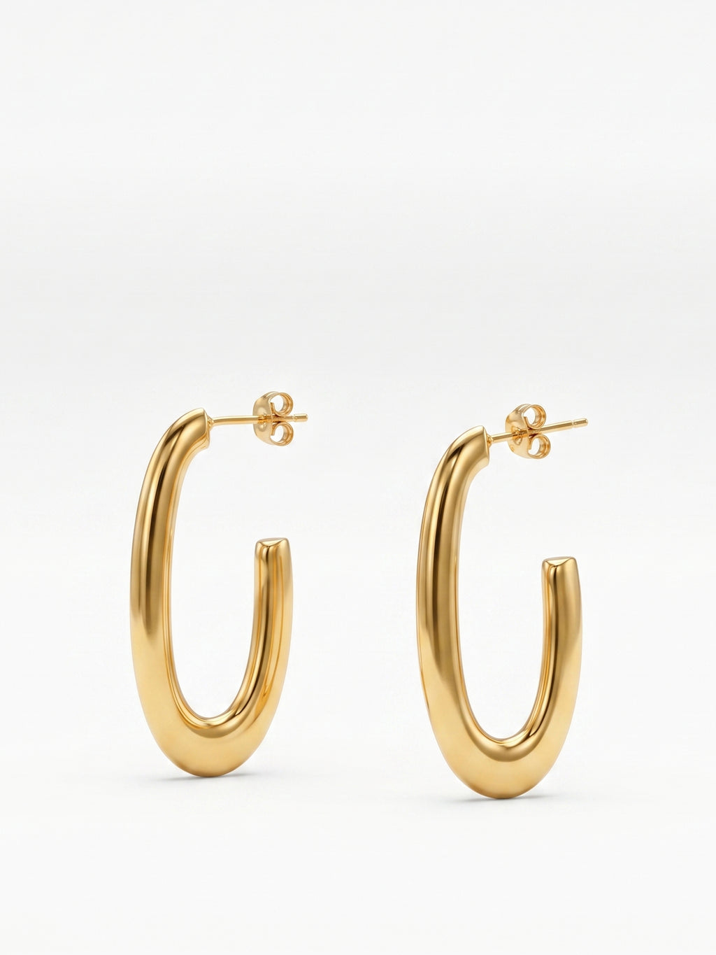 Polished Elongated Rectangle Tube Hoop Earrings