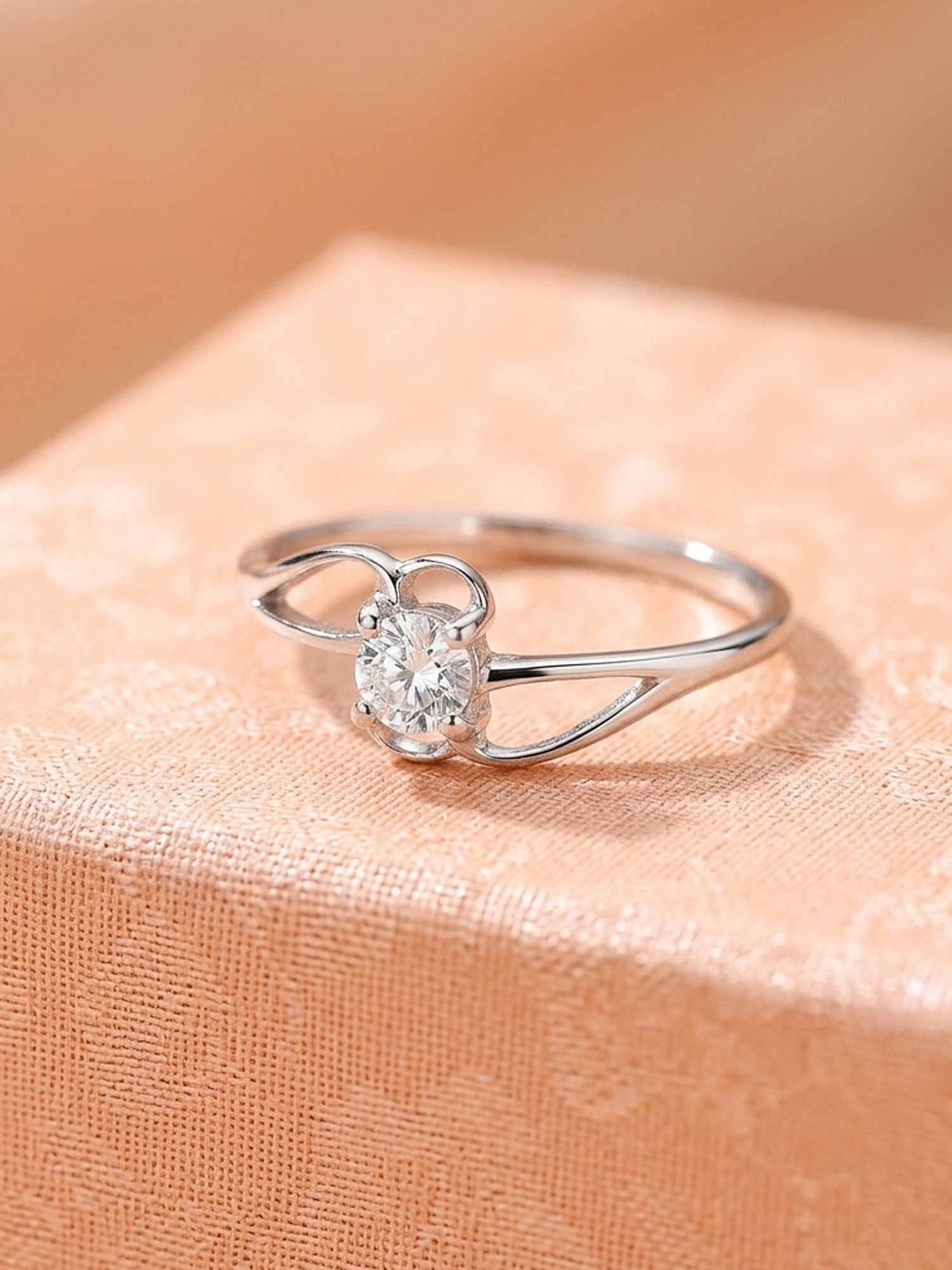 Silver Entwined Hearts Solitaire Ring