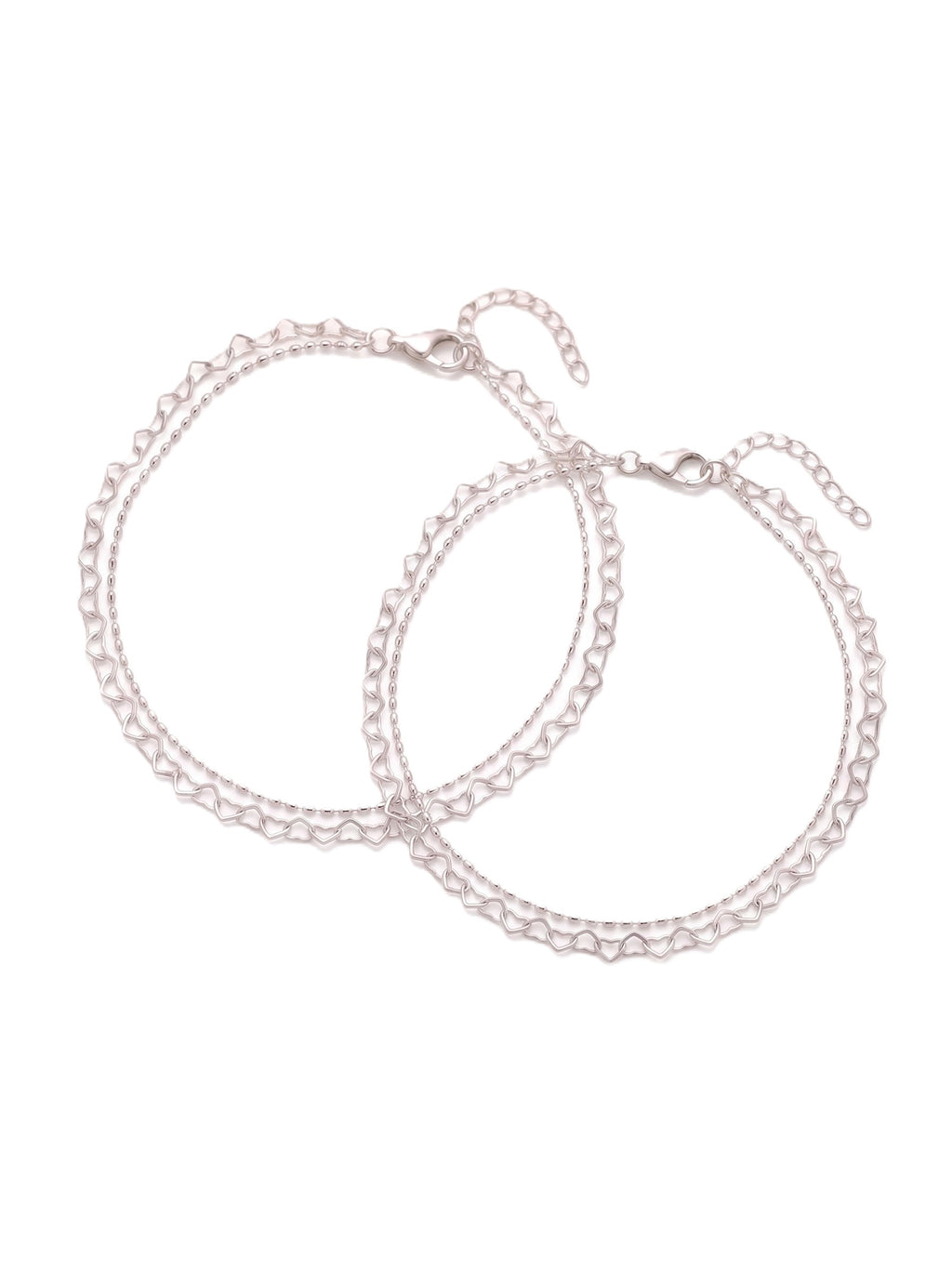 "Interlocking Heart & Dainty Bead Layered Anklets"