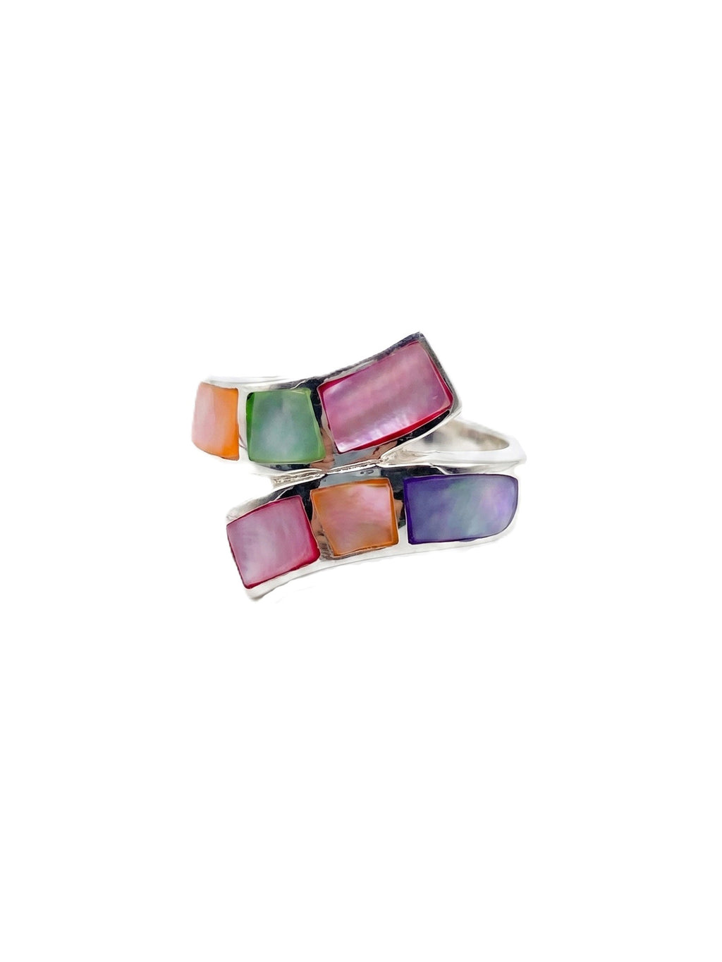Multicolour Mother of Pearl Tile Crossover Ring