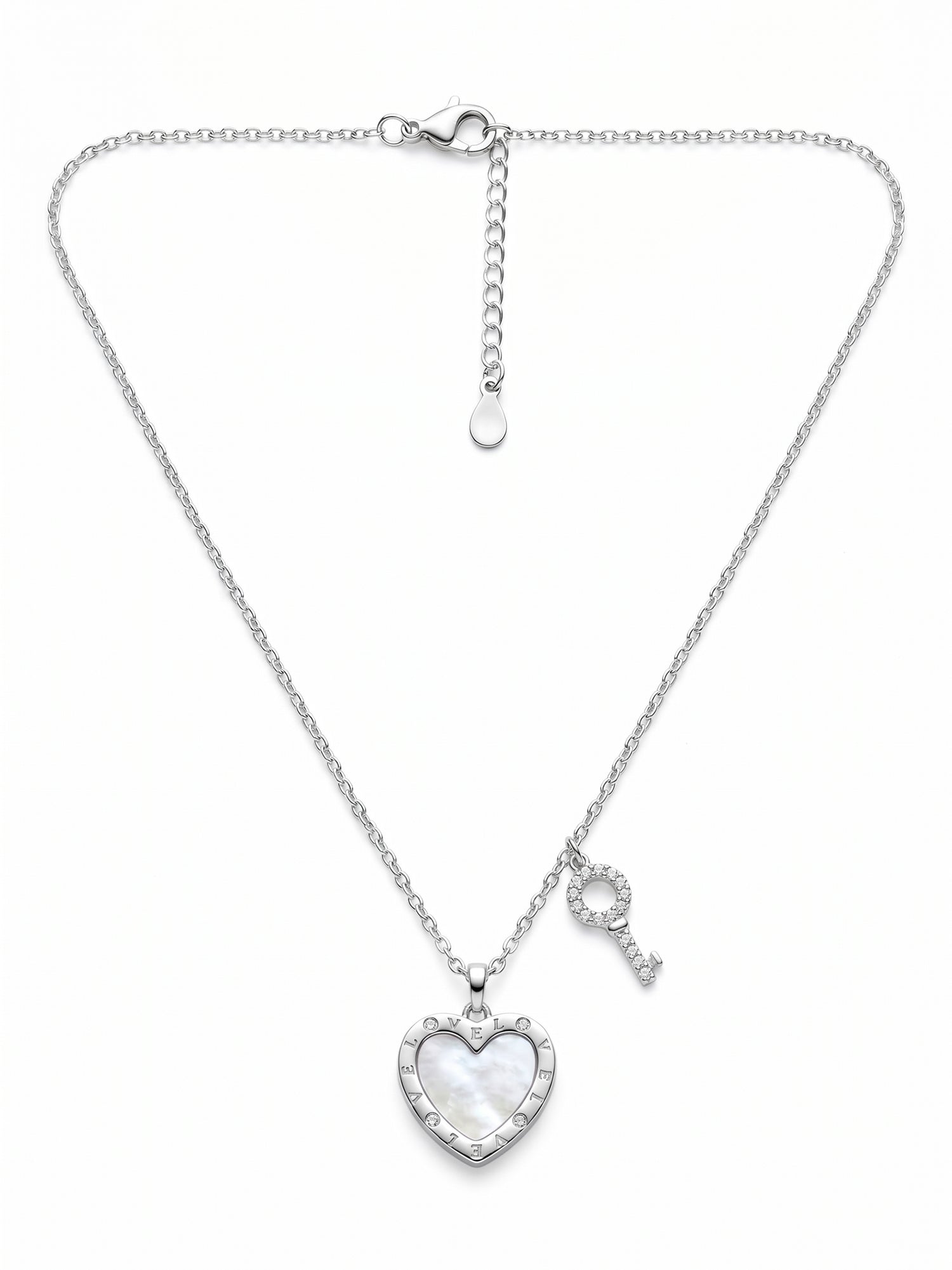 Reversible Mother of Pearl & Engraved Heart Necklace