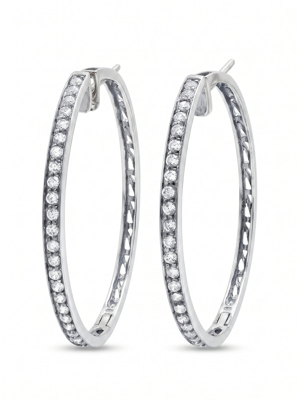 Pavé Cubic Zirconia Elongated Oval Hoop Earrings