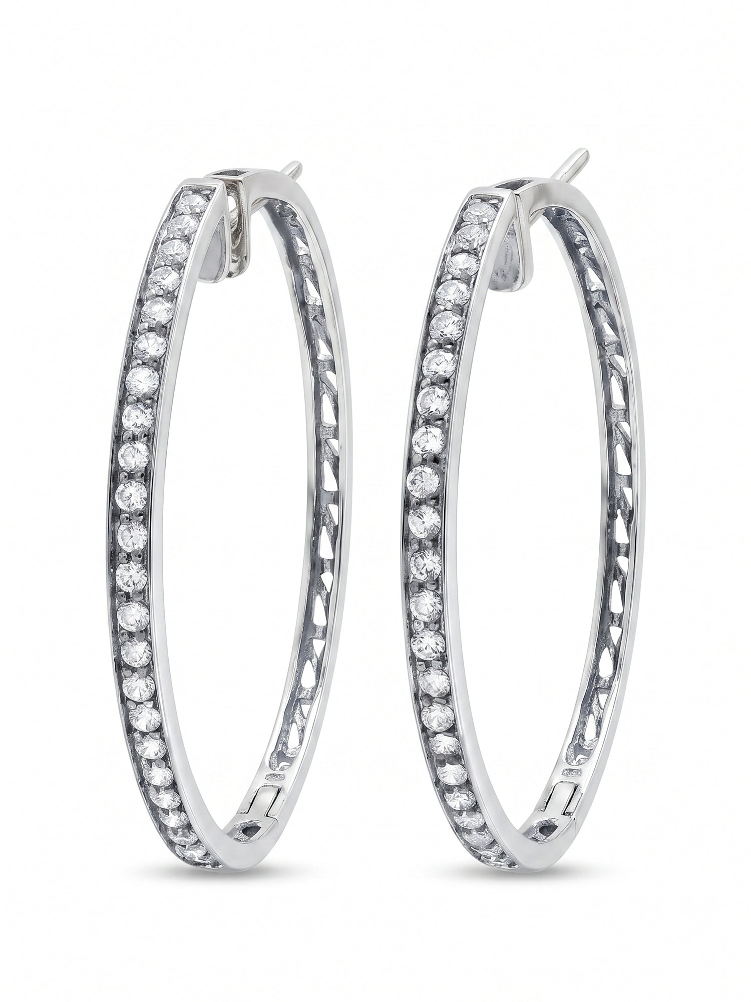 Pavé Cubic Zirconia Elongated Oval Hoop Earrings