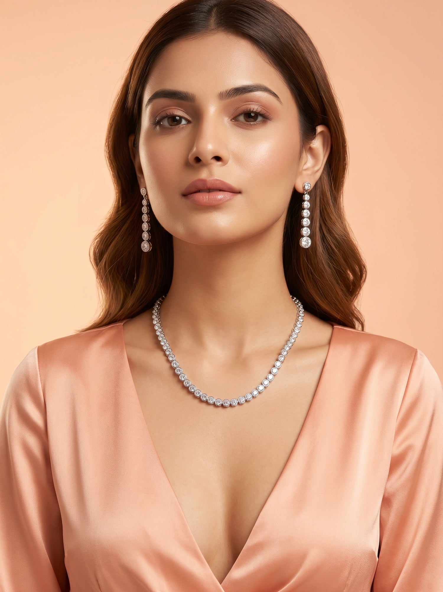 Pavé CZ Tennis Necklace & Linear Drop Earring Set