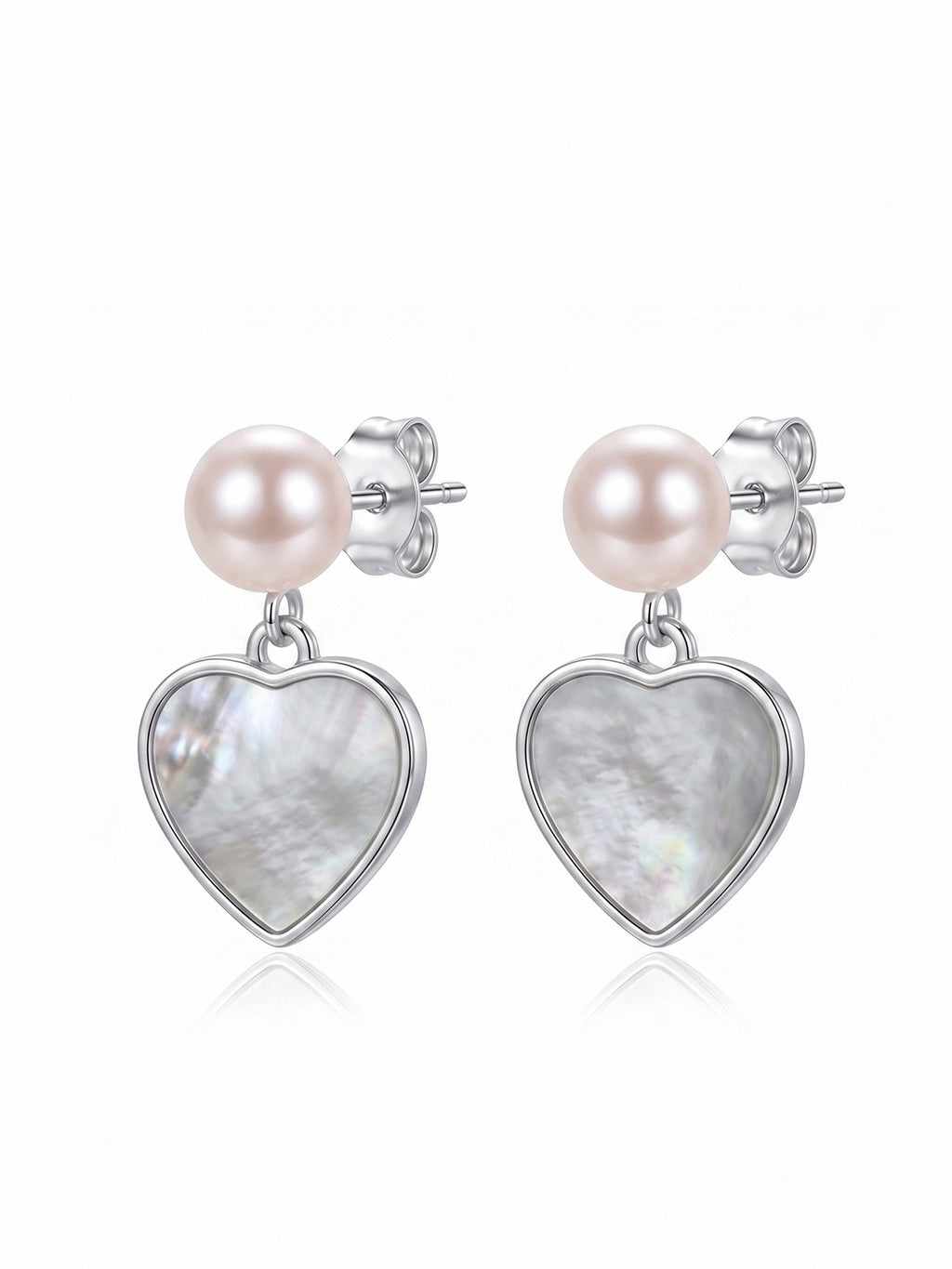 Heart Mother of Pearl & Pearl Drop Earrings