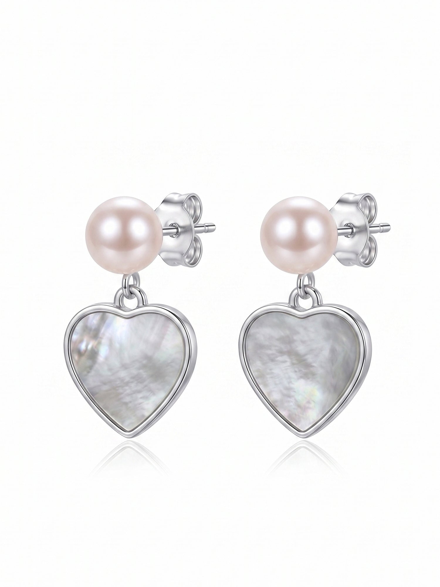 Heart Mother of Pearl & Pearl Drop Earrings