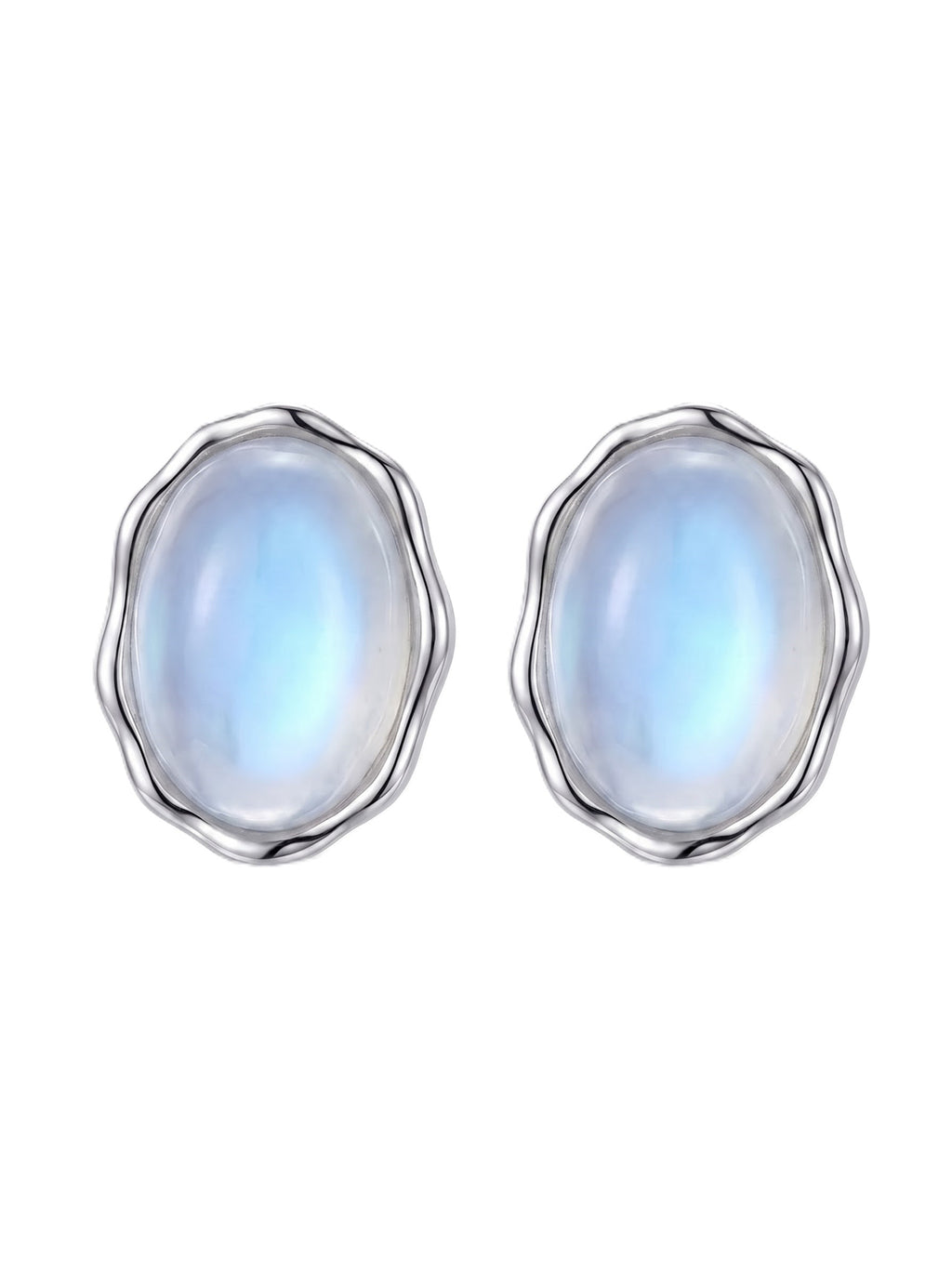 The Celestia Oval Moonstone Wave Stud Earrings