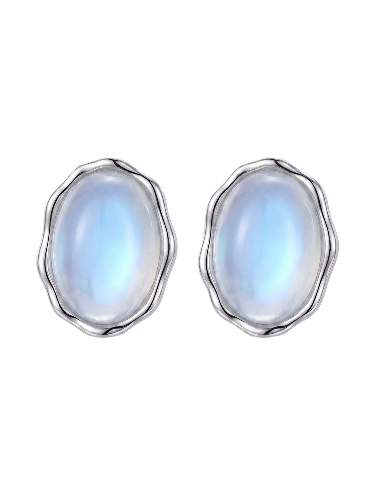 The Celestia Oval Moonstone Wave Stud Earrings