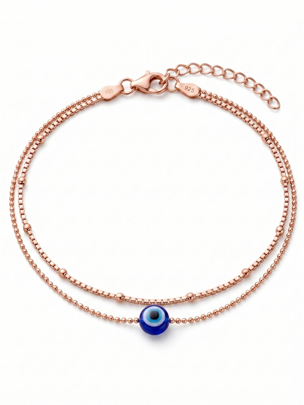 Roseate Double-Strand Evil Eye Protection Bracelet