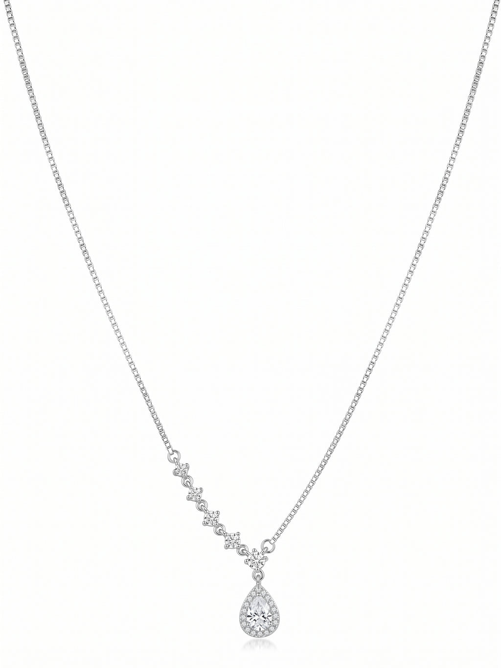 Pear-Cut CZ Halo Drop Necklace
