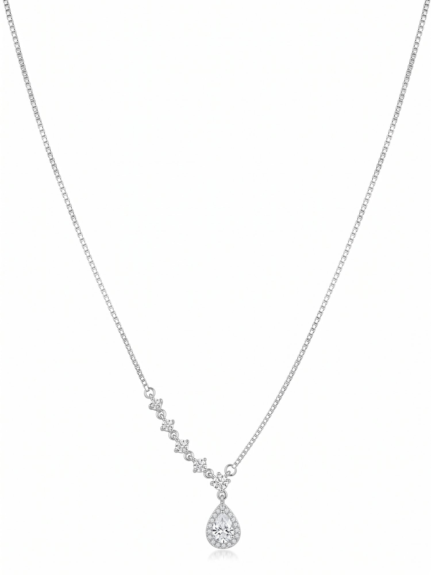 Pear-Cut CZ Halo Drop Necklace
