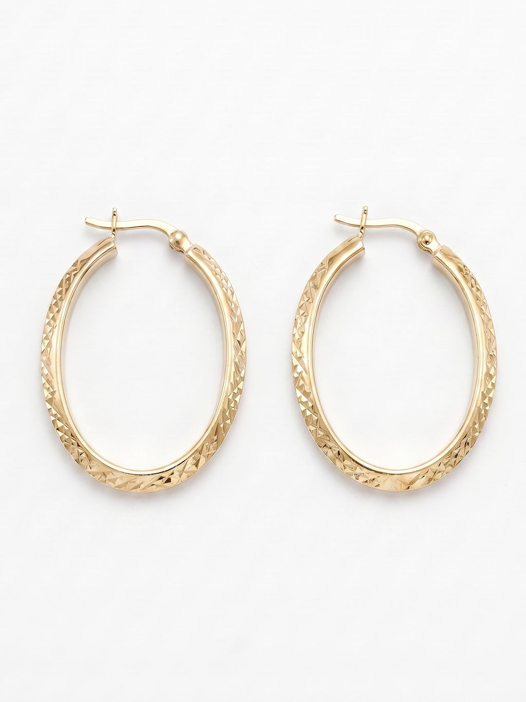 Diamond-Cut Oval Hoop Earrings