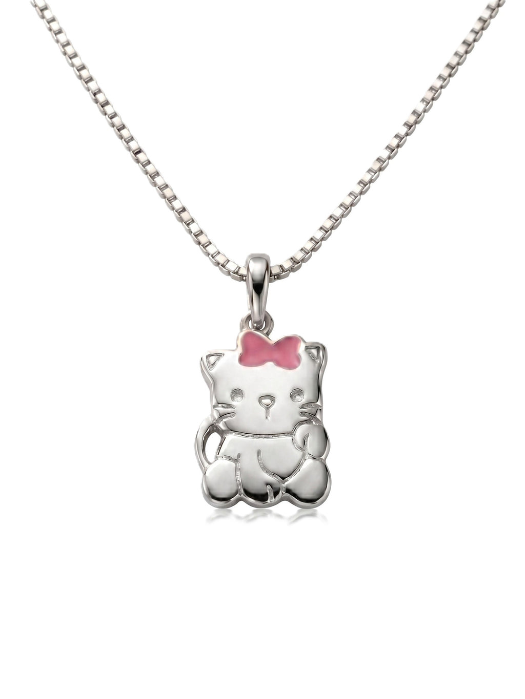 Pink Bow Kitty Cat Pendant Necklace for Kids
