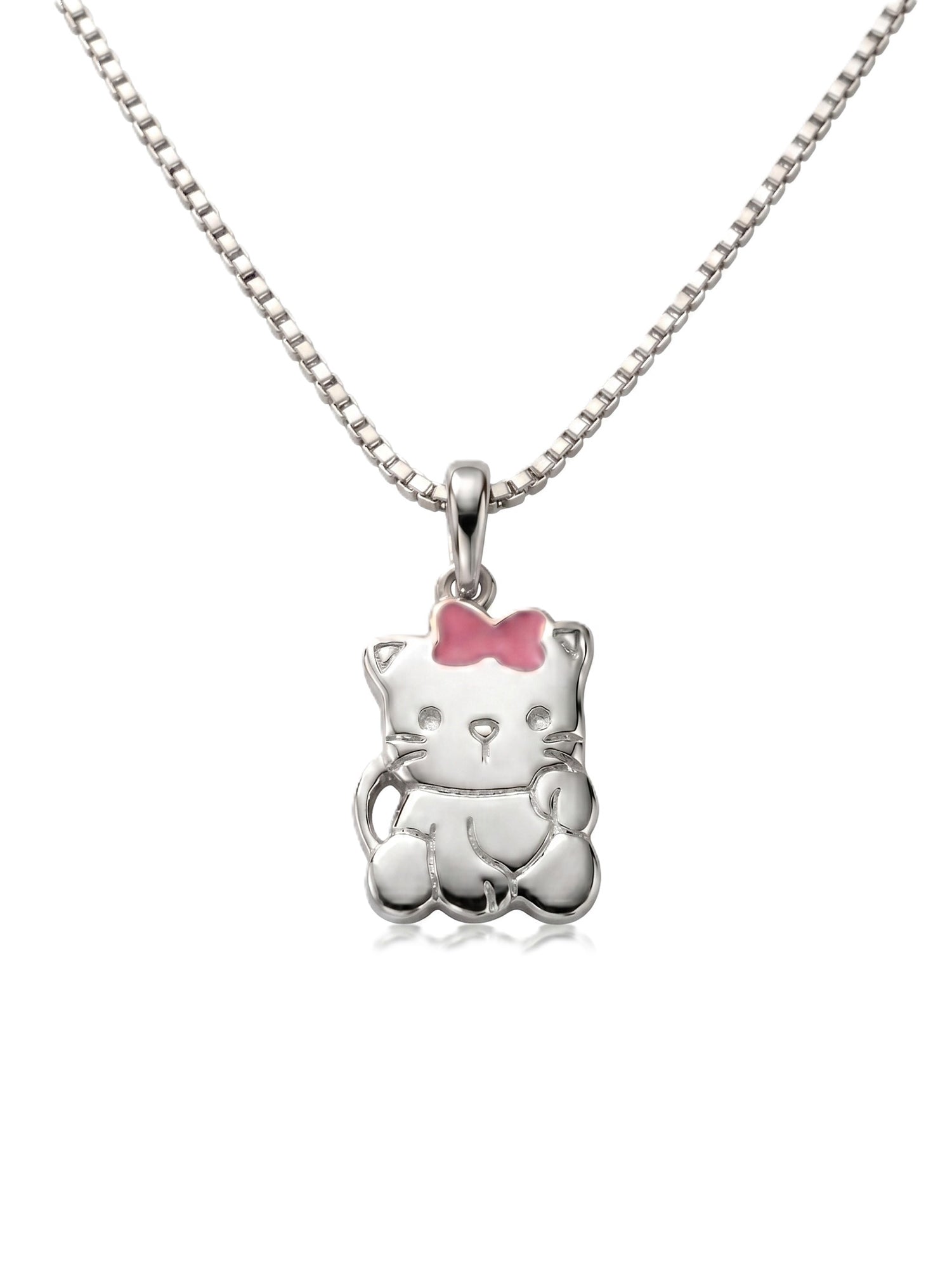 Pink Bow Kitty Cat Pendant Necklace for Kids