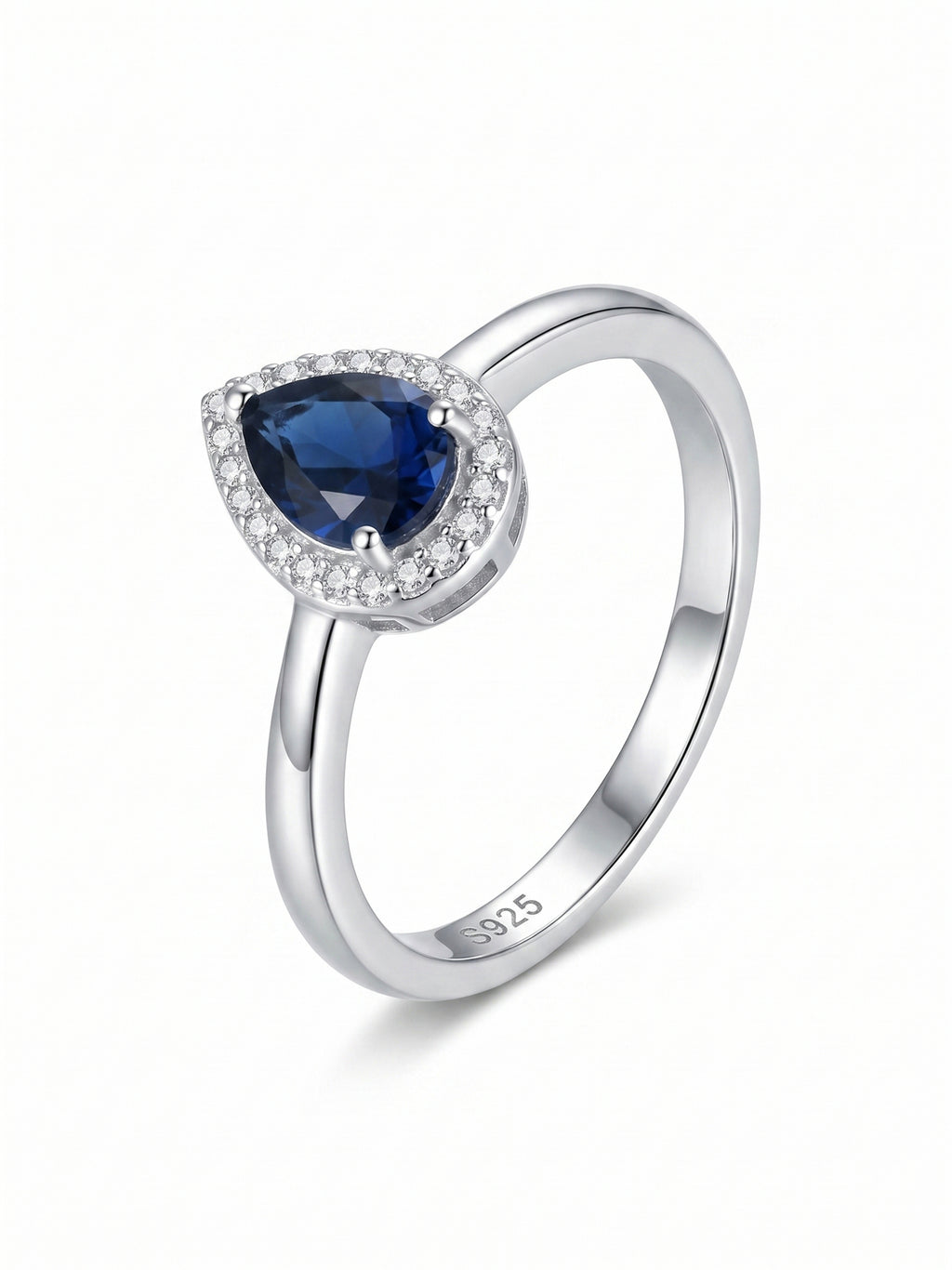Blue Pear Cut Halo Ring