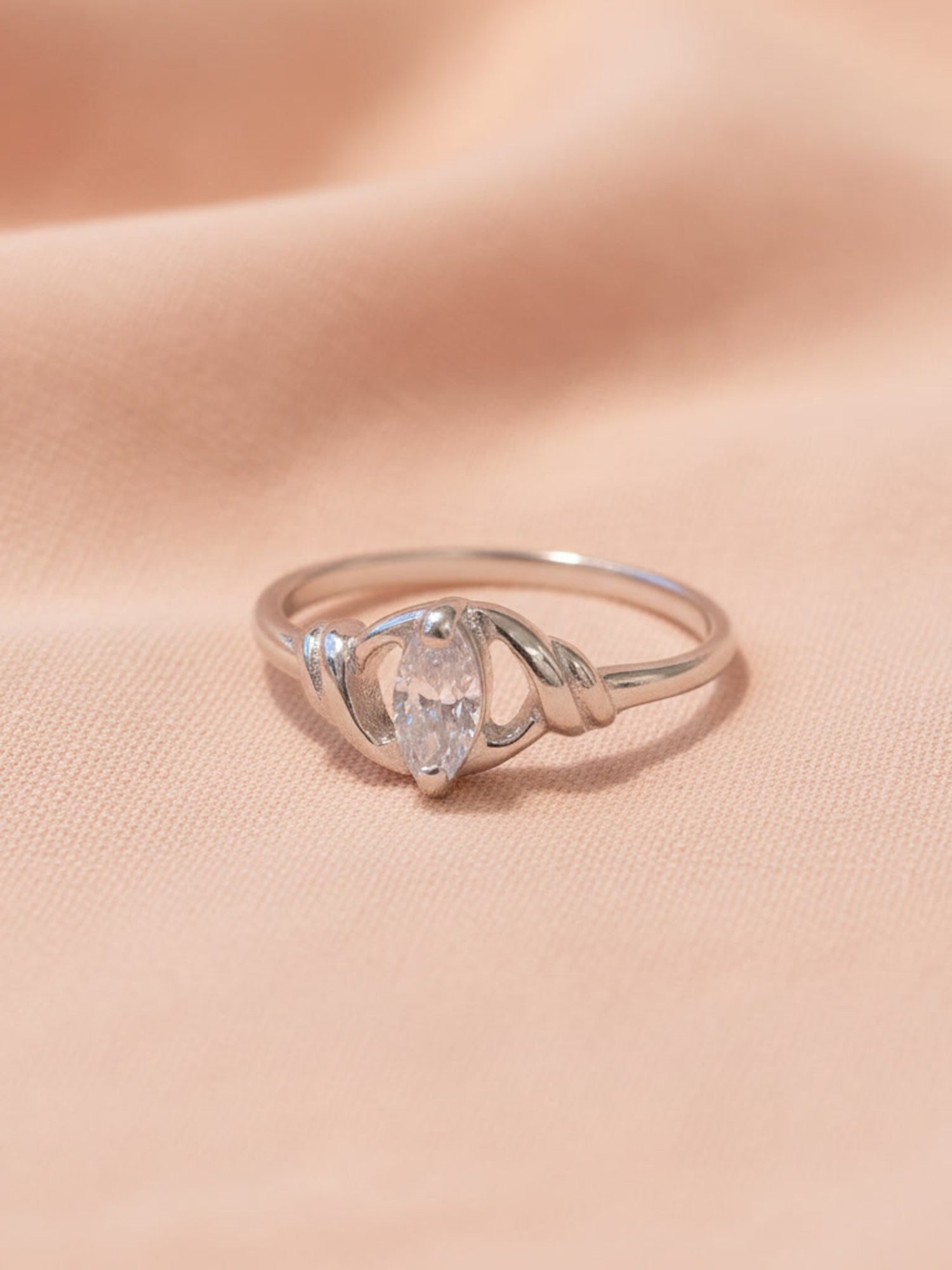 Silver Intricate Knot Marquise Solitaire Ring
