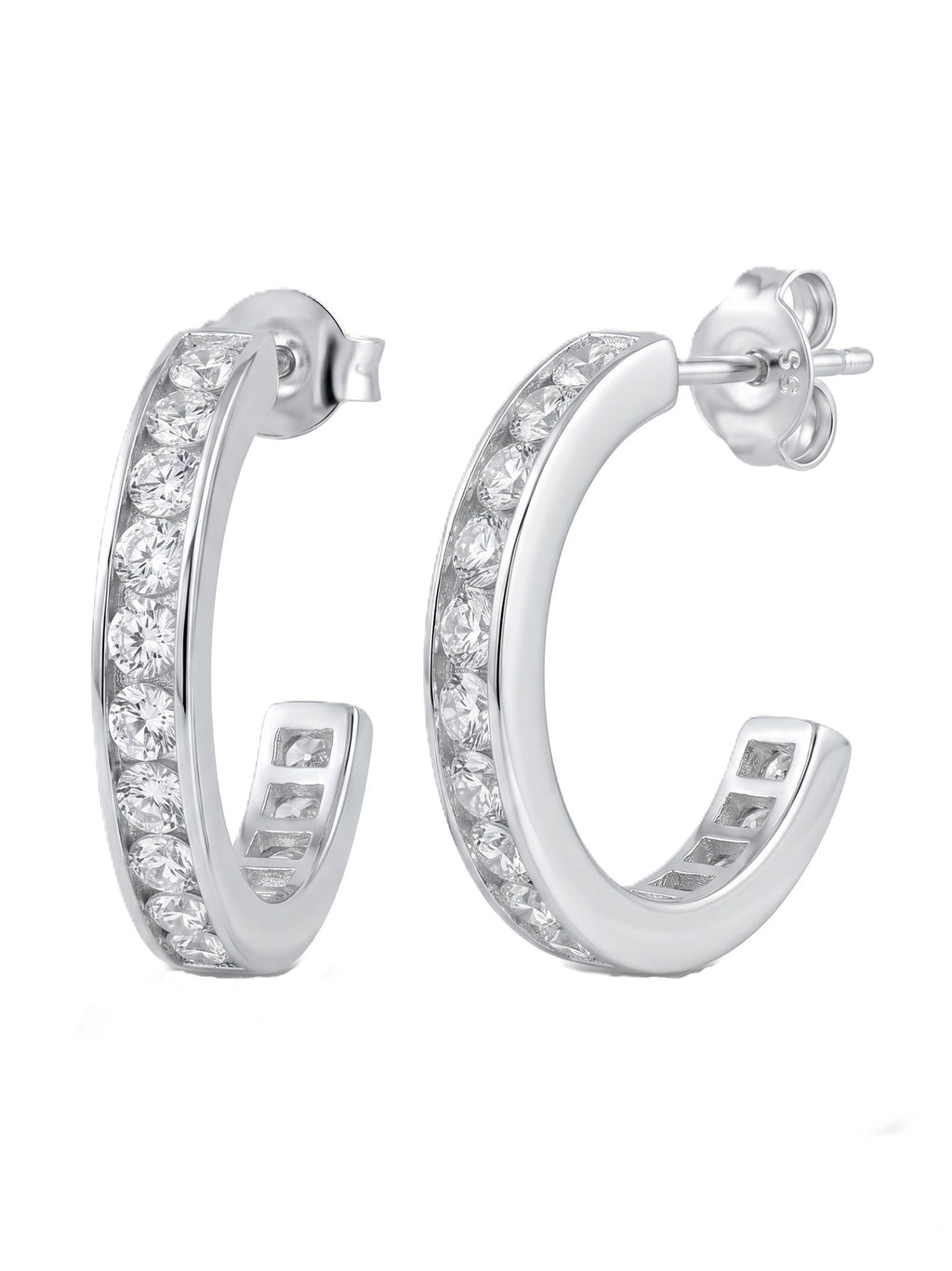 Channel-Set Round Cubic Zirconia Open Hoop Studs