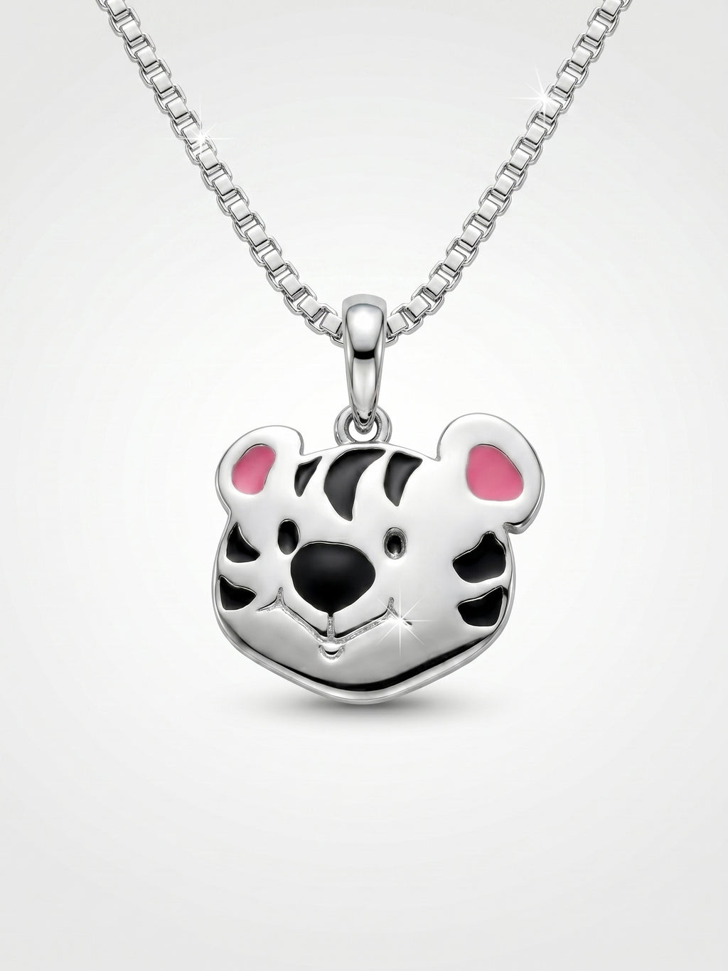 White Tiger Face Enamel Pendant Necklace for Kids