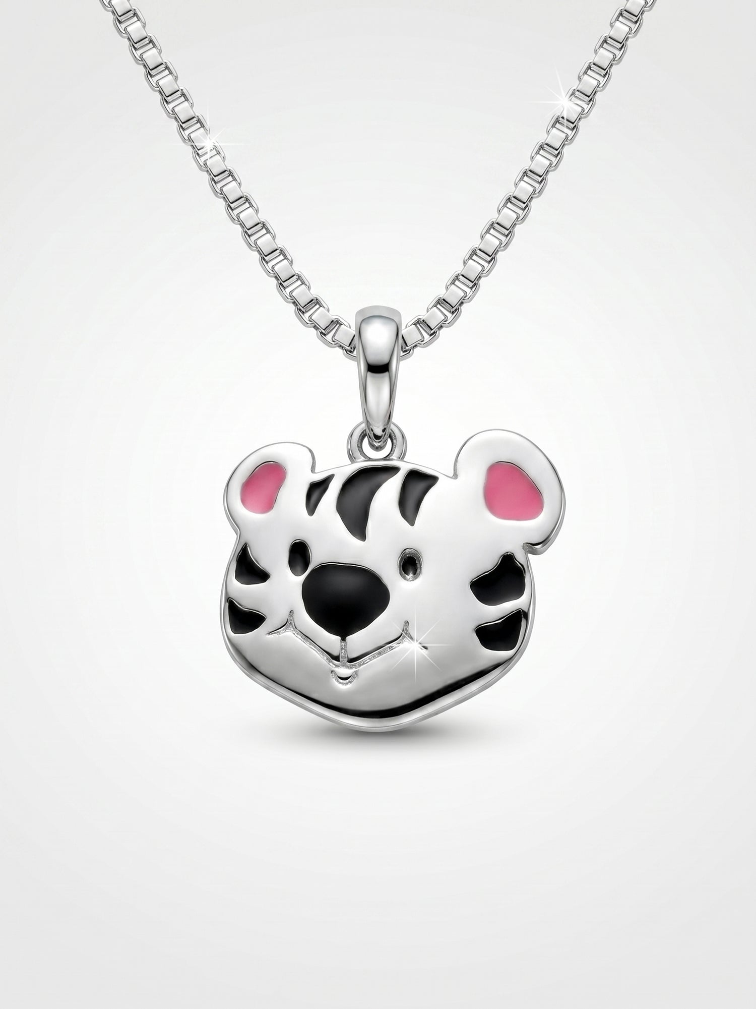White Tiger Face Enamel Pendant Necklace for Kids