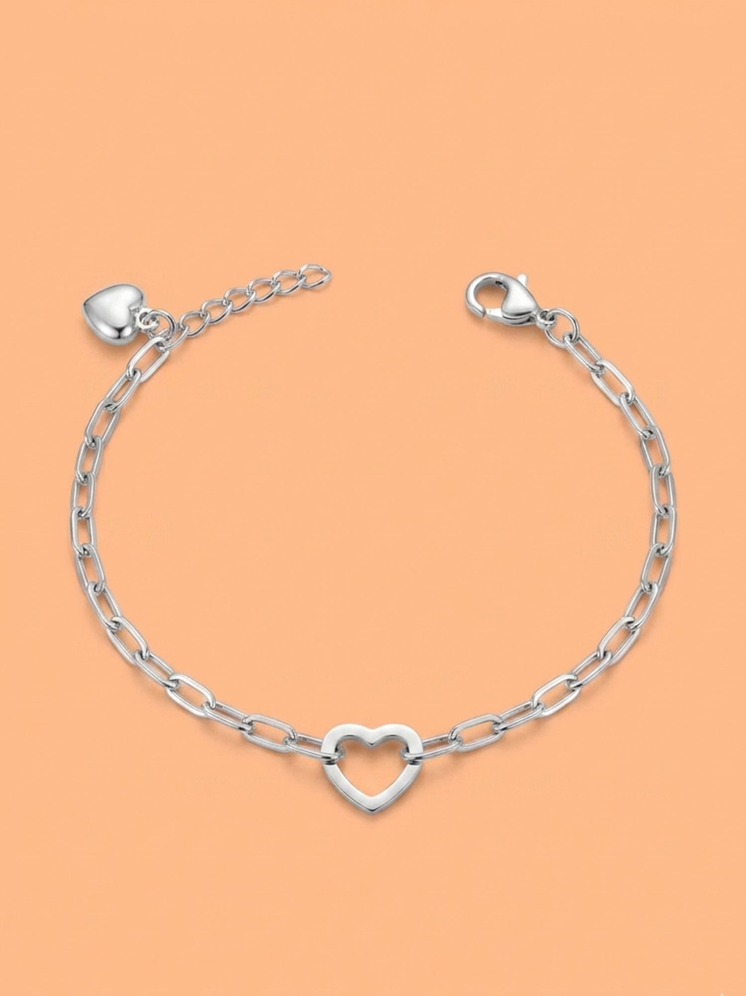 Silver Modern Heart Paperclip Charm Bracelet