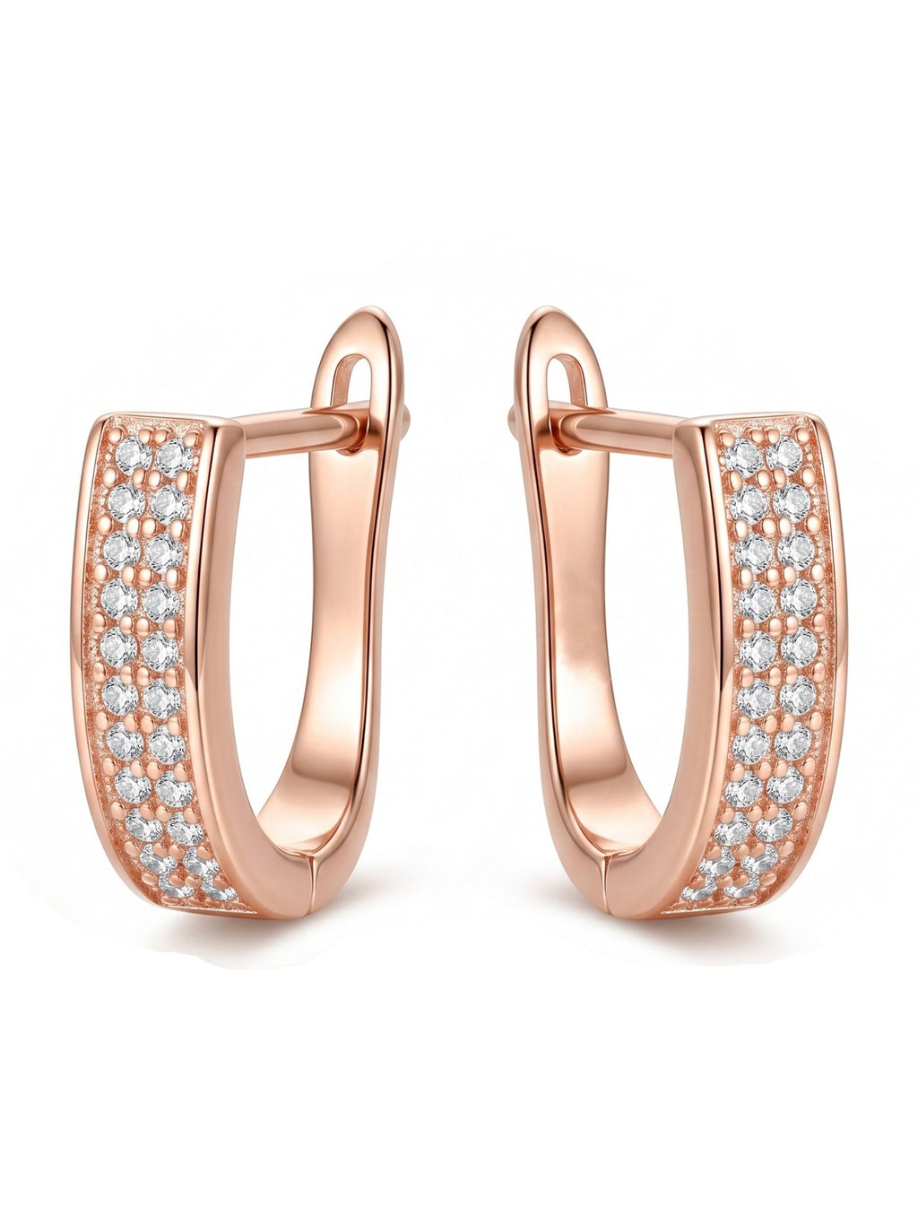 Hexagonal Pavé Cubic Zirconia Rose Gold Huggie Earrings