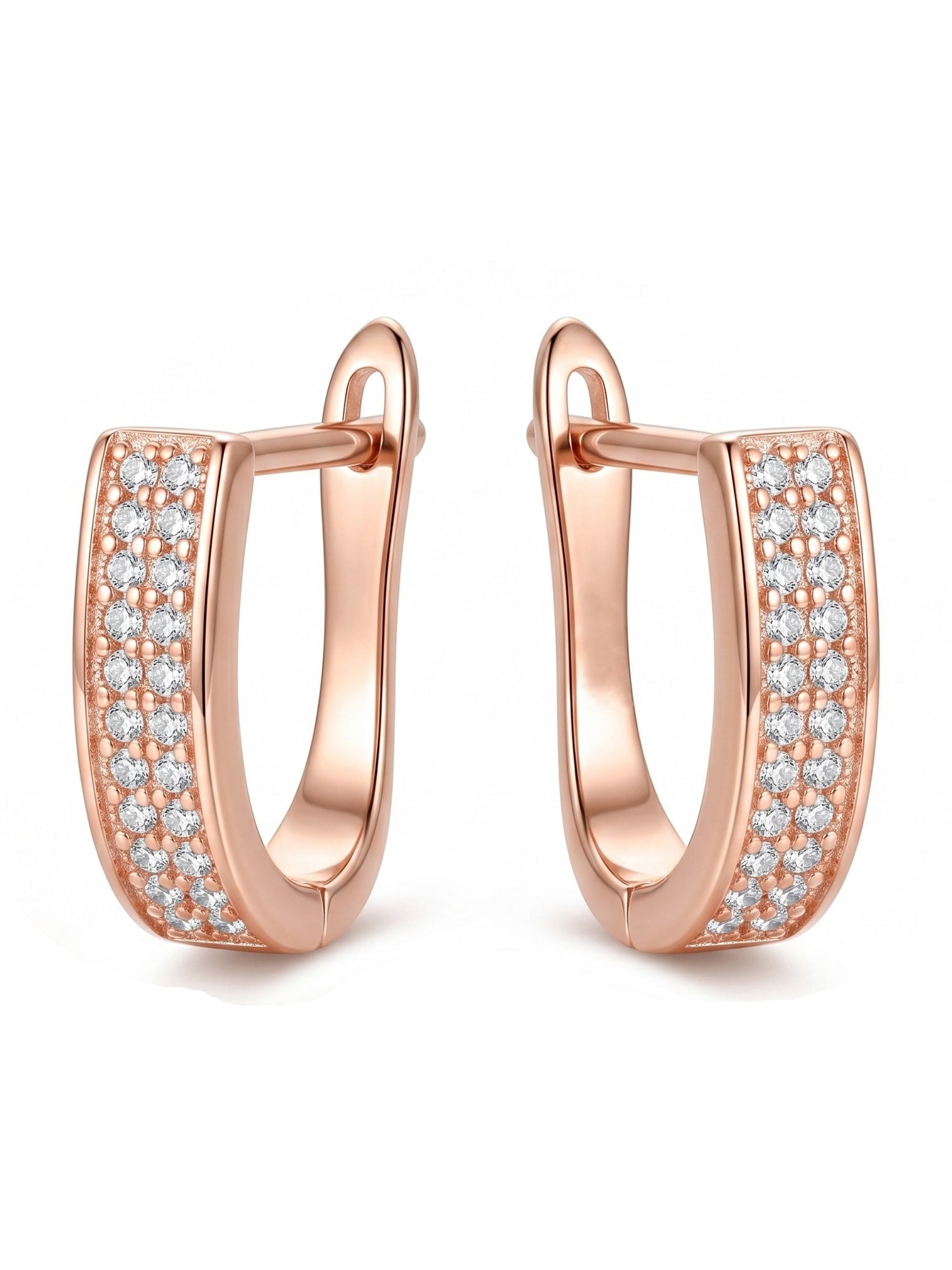Hexagonal Pavé Cubic Zirconia Rose Gold Huggie Earrings