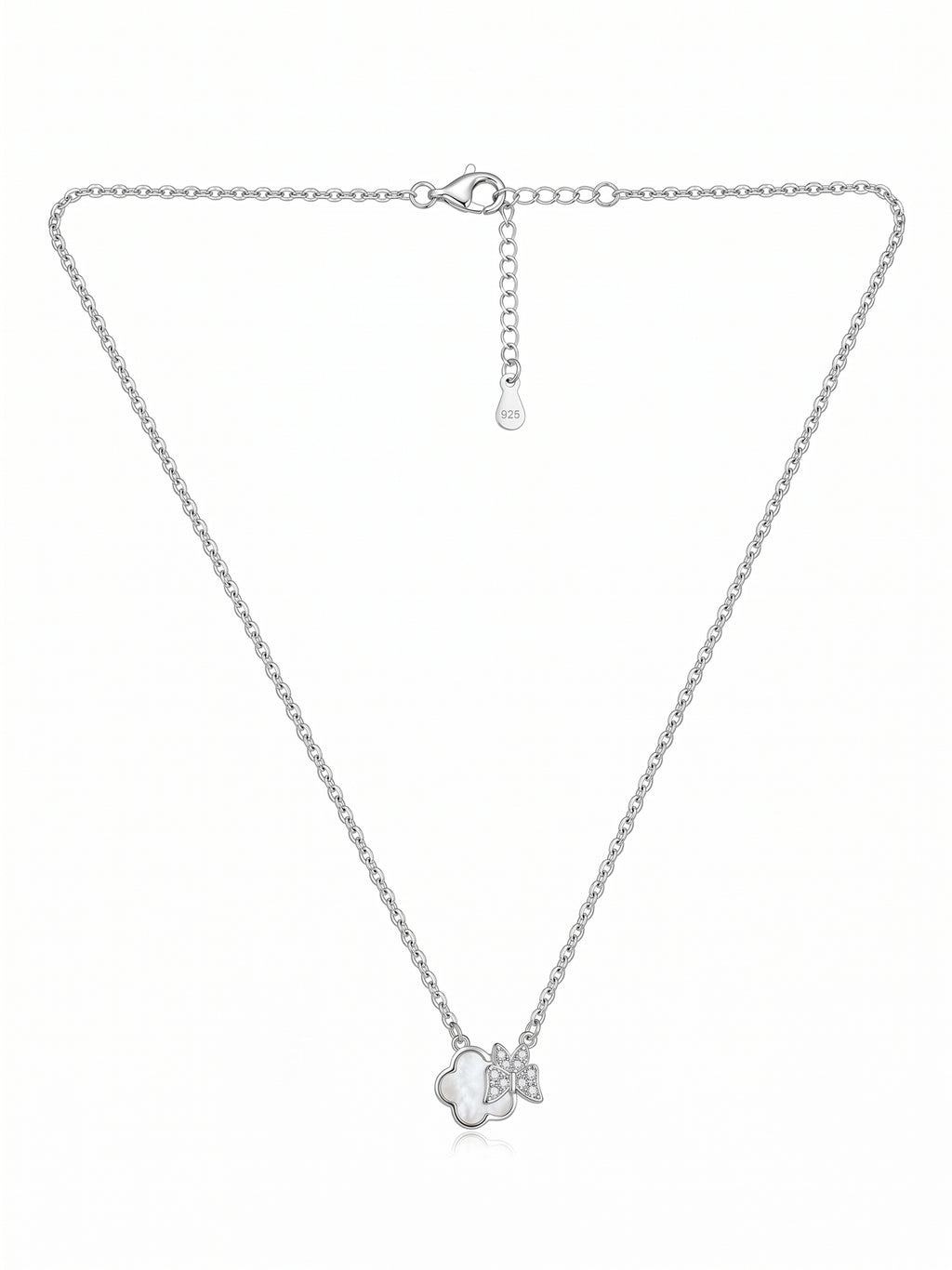 Mother of Pearl Clover & CZ Butterfly Pendant Necklace