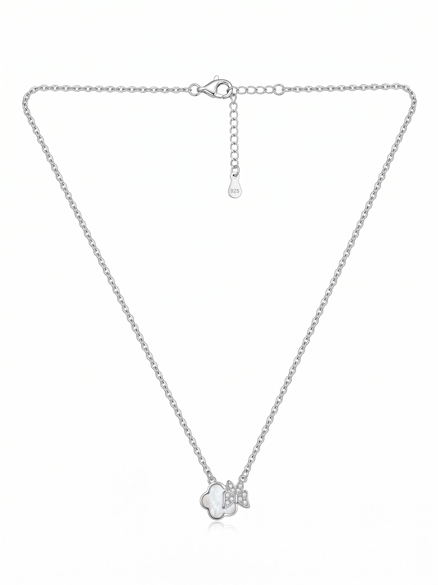 Mother of Pearl Clover & CZ Butterfly Pendant Necklace