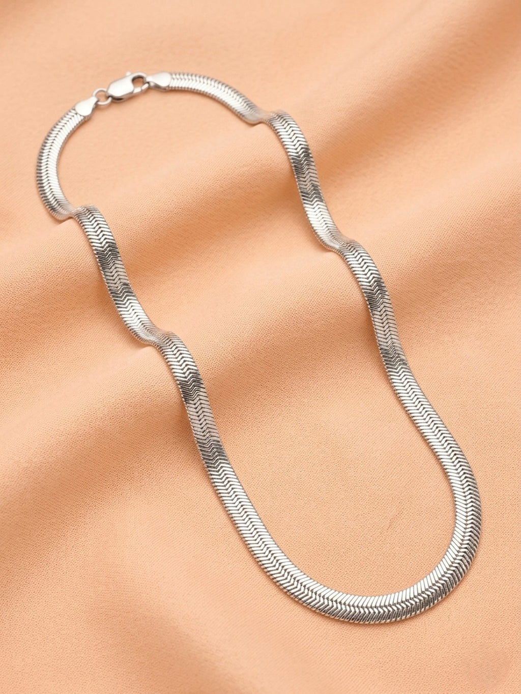 Luxe Flat Snake / Herringbone Silver Statement Chain