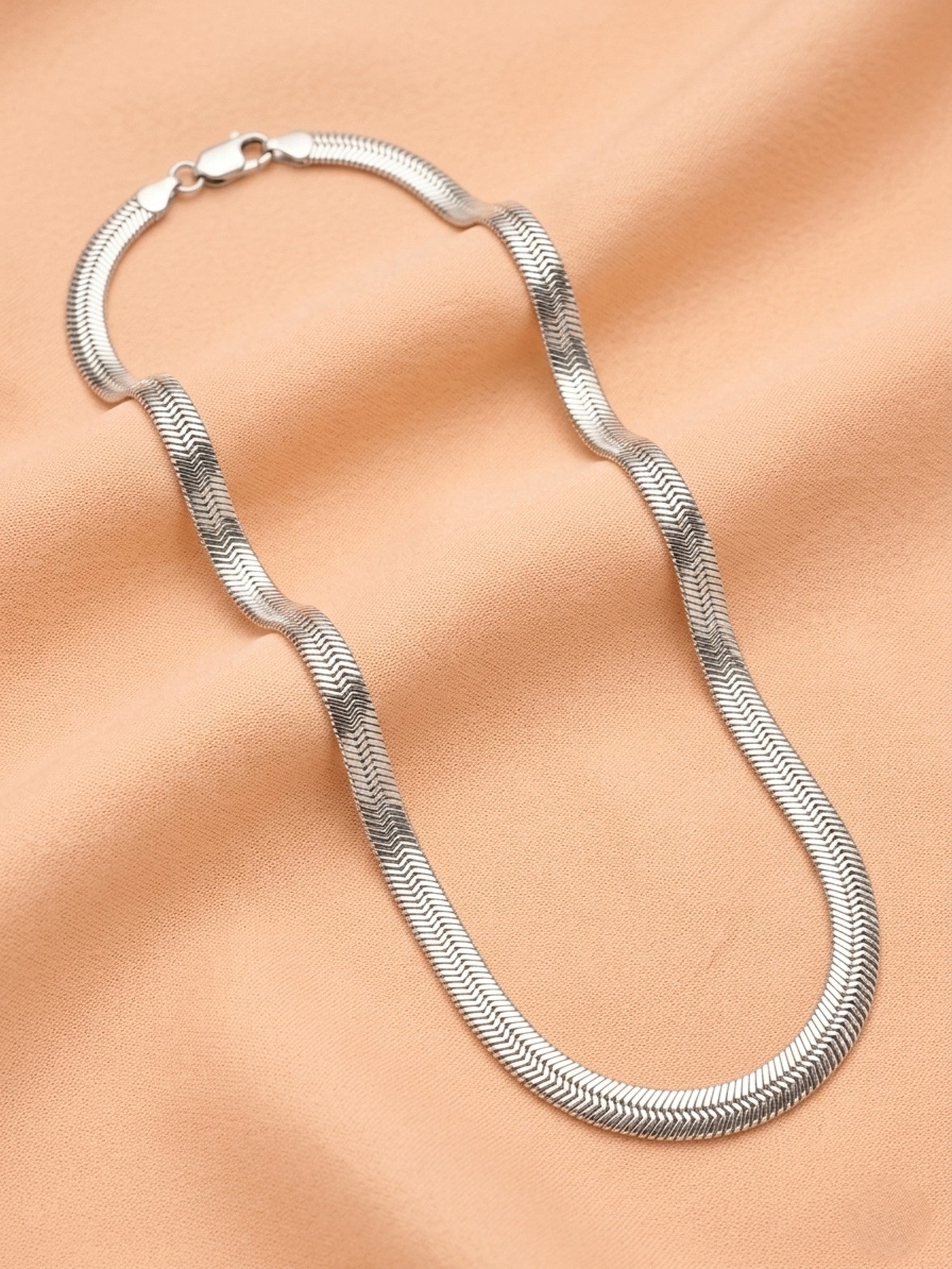 Luxe Flat Snake / Herringbone Silver Statement Chain