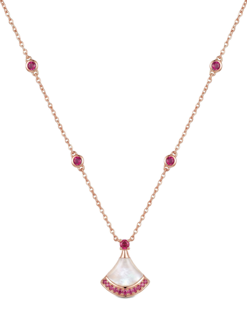 The Empress Fan Mother-of-Pearl & Ruby Station Necklace