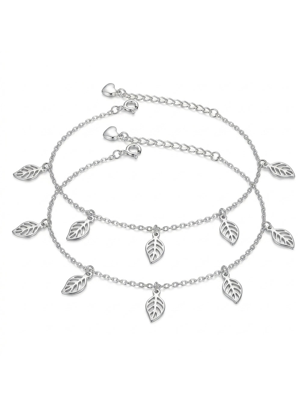 Hollow Leaf Charm Anklet Set of 2
